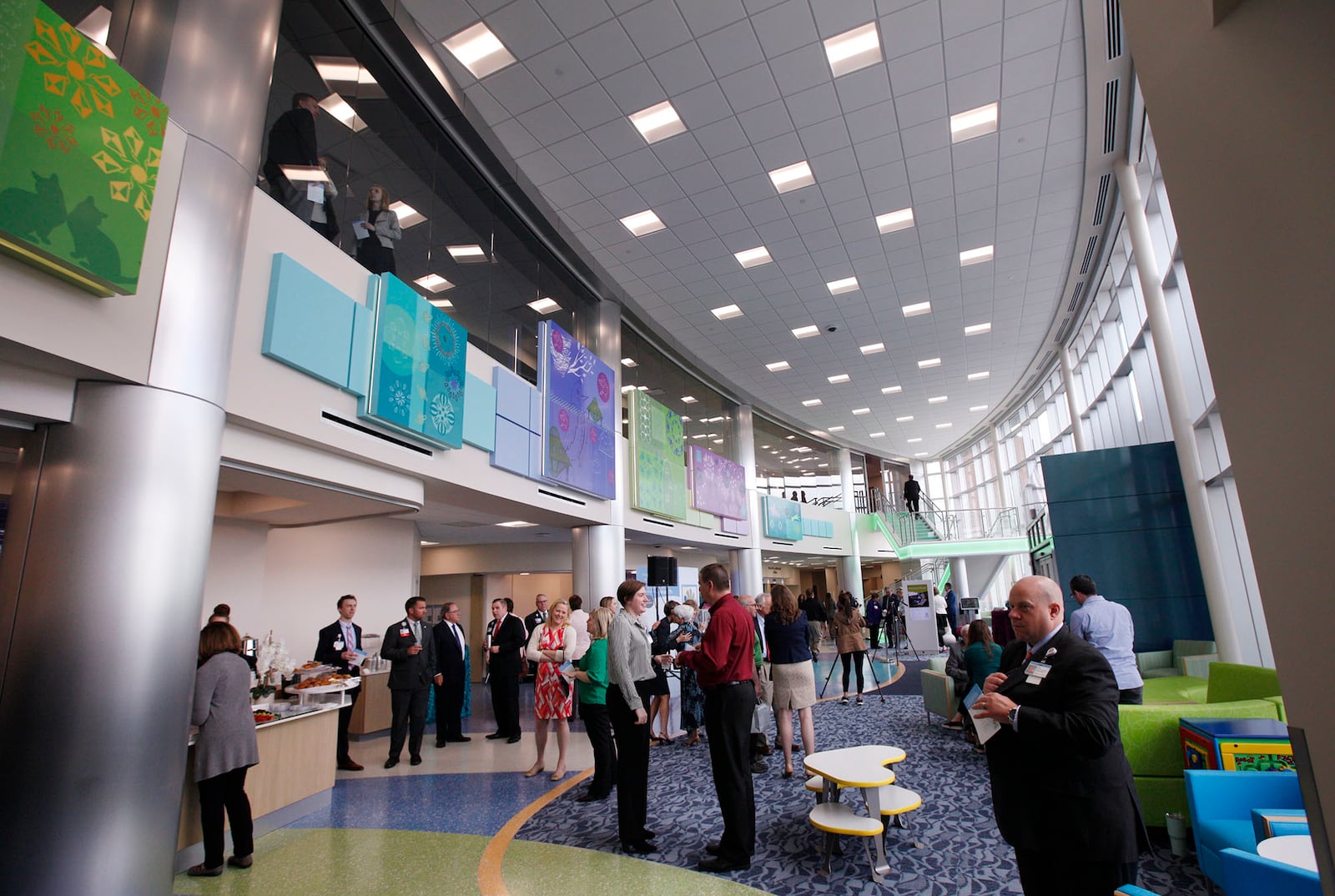 The Dayton Childrens Child Health Pavilion was officially opened on Monday with tours of the two-story facility including this entrance atrium.  TY GREENLEES / STAFF