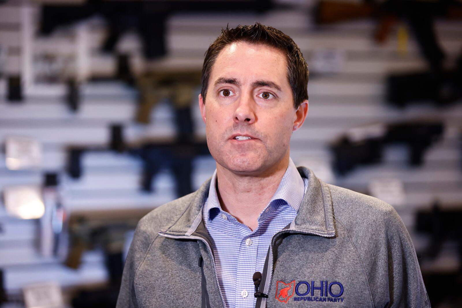 Ohio Secretary of State and Republican candidate for U.S. Senate Frank LaRose answers reporters questions during a campaign event in Hamilton, Ohio, Monday, March 18, 2024. (AP Photo/Paul Vernon)