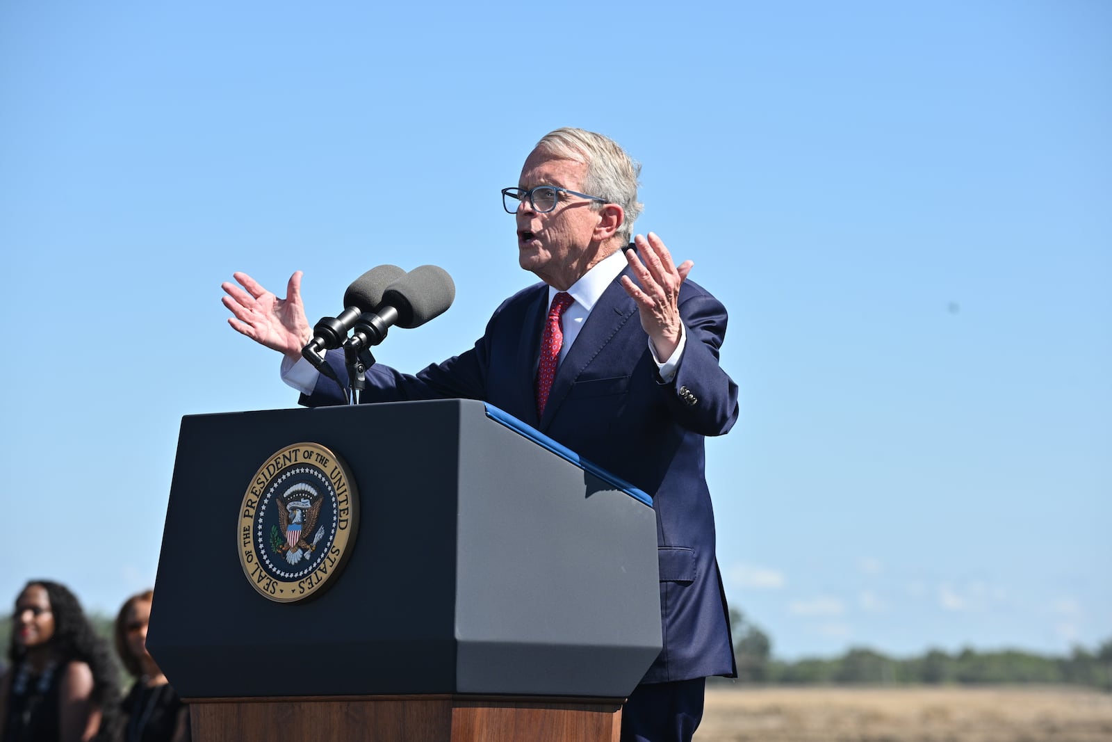 Ohio Gov. Mike DeWine speaks Friday, Sept. 9, 2022, as Intel celebrates the start of construction on the company's newest U.S. manufacturing site in New Albany, Ohio. Intel is investing more than $28 billion in the new semiconductor manufacturing site to produce leading-edge chips. (Credit: Intel Corporation)