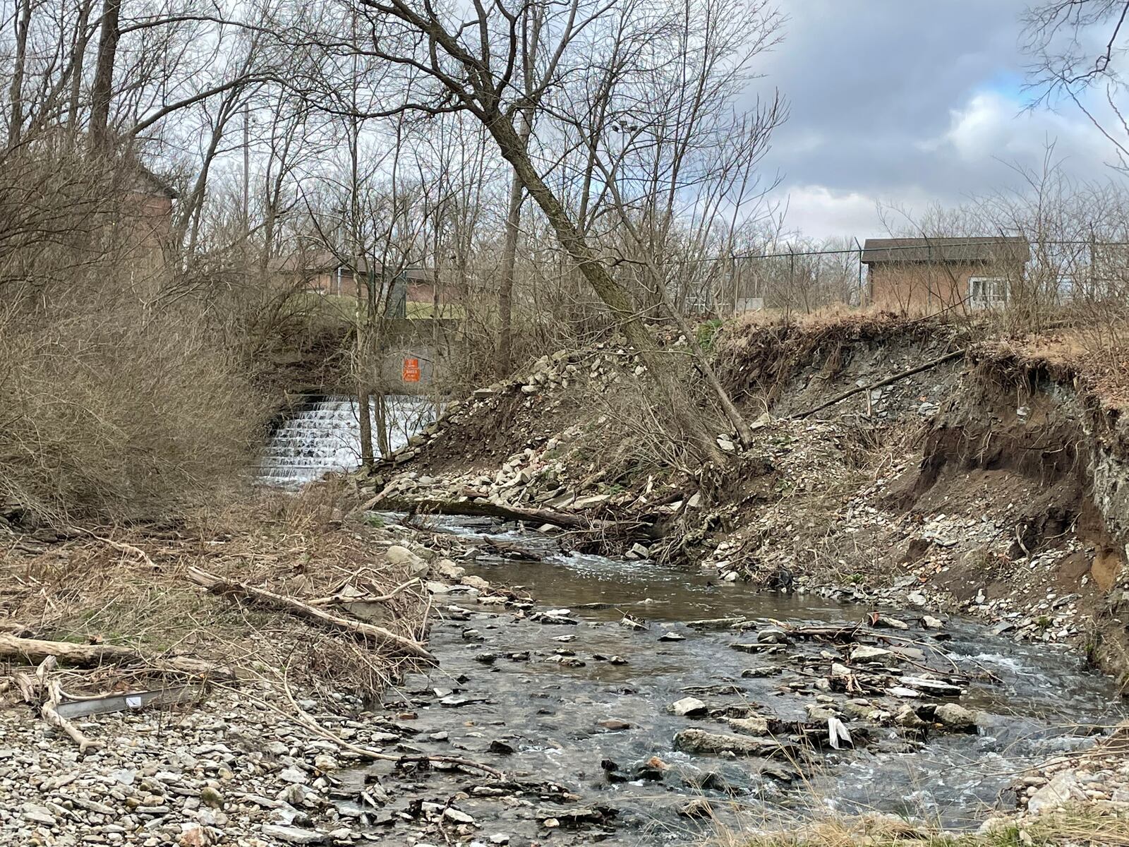 Excessive levels of water from runoffs, the nearby Englewood wastewater treatment plant and rain has caused erosion in an unnamed stream in Englewood. The stream flows into the Stillwater River. ISMAIL TURAY JR./STAFF