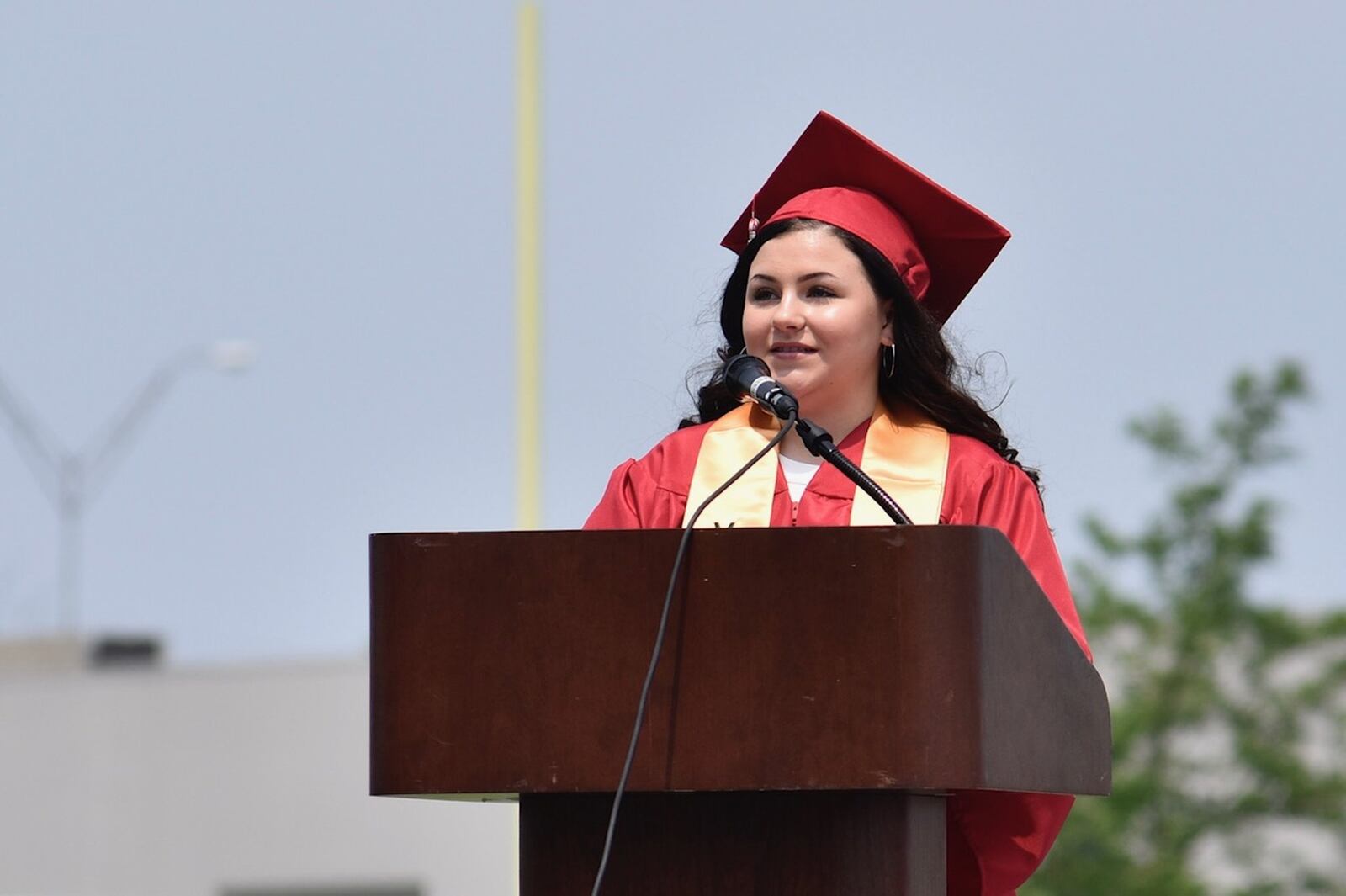 Cydney Moorman, class president and valedictorian, speaks during the Northridge High School graduation ceremony Saturday, June 1, 2019. NICK GRAHAM/STAFF