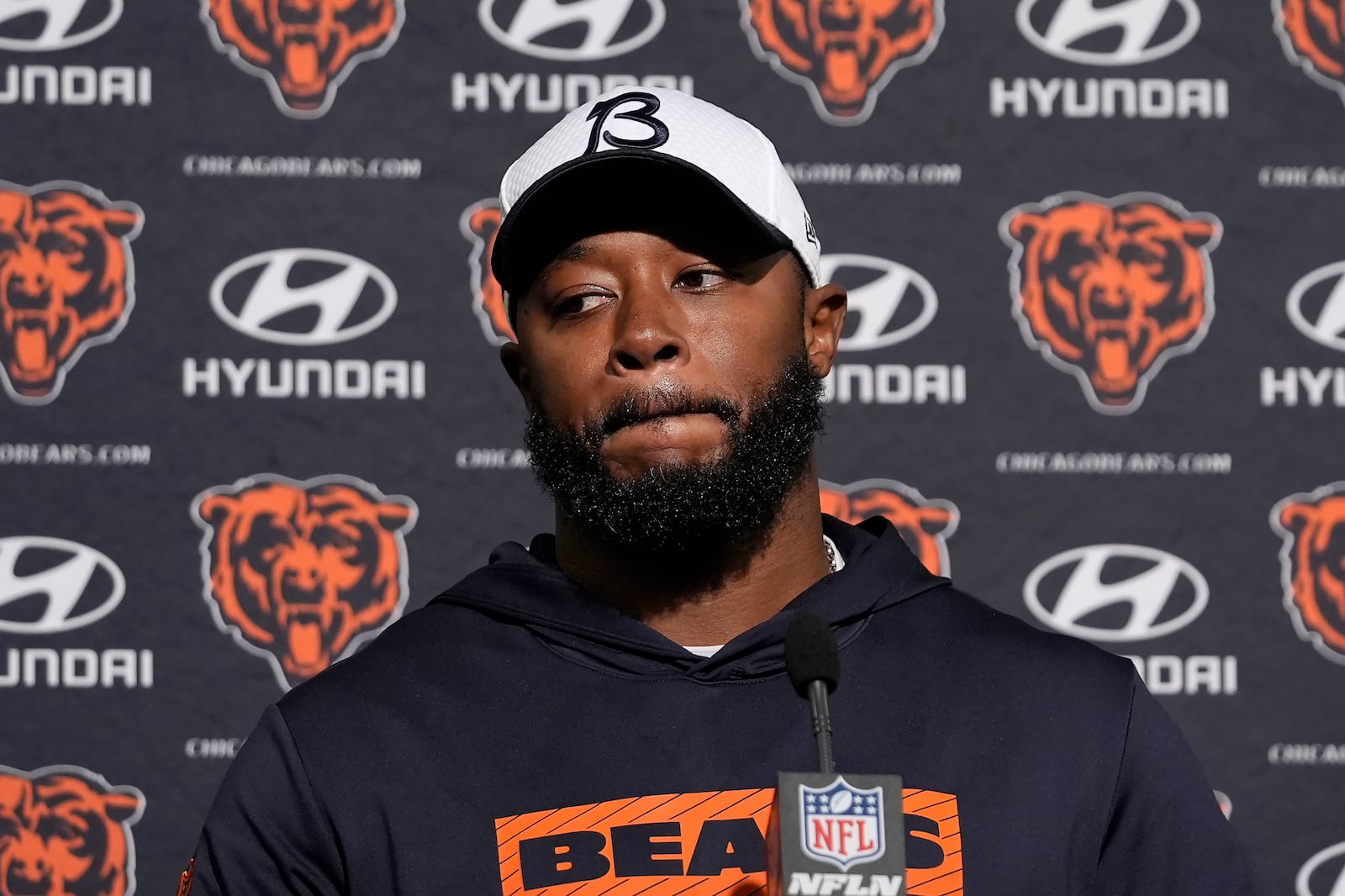 Chicago Bears interim head coach Thomas Brown speaks at a news conference after an NFL football game against the San Francisco 49ers in Santa Clara, Calif., Sunday, Dec. 8, 2024. (AP Photo/Godofredo A. Vásquez)