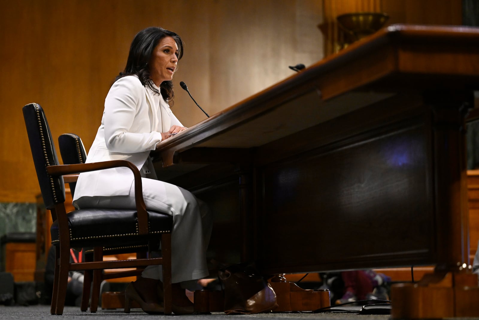 Former Rep. Tulsi Gabbard, President Donald Trump's choice to be the Director of National Intelligence, appears before the Senate Intelligence Committee for her confirmation hearing on Capitol Hill, Thursday, Jan. 30, 2025, in Washington. (AP Photo/John McDonnell)