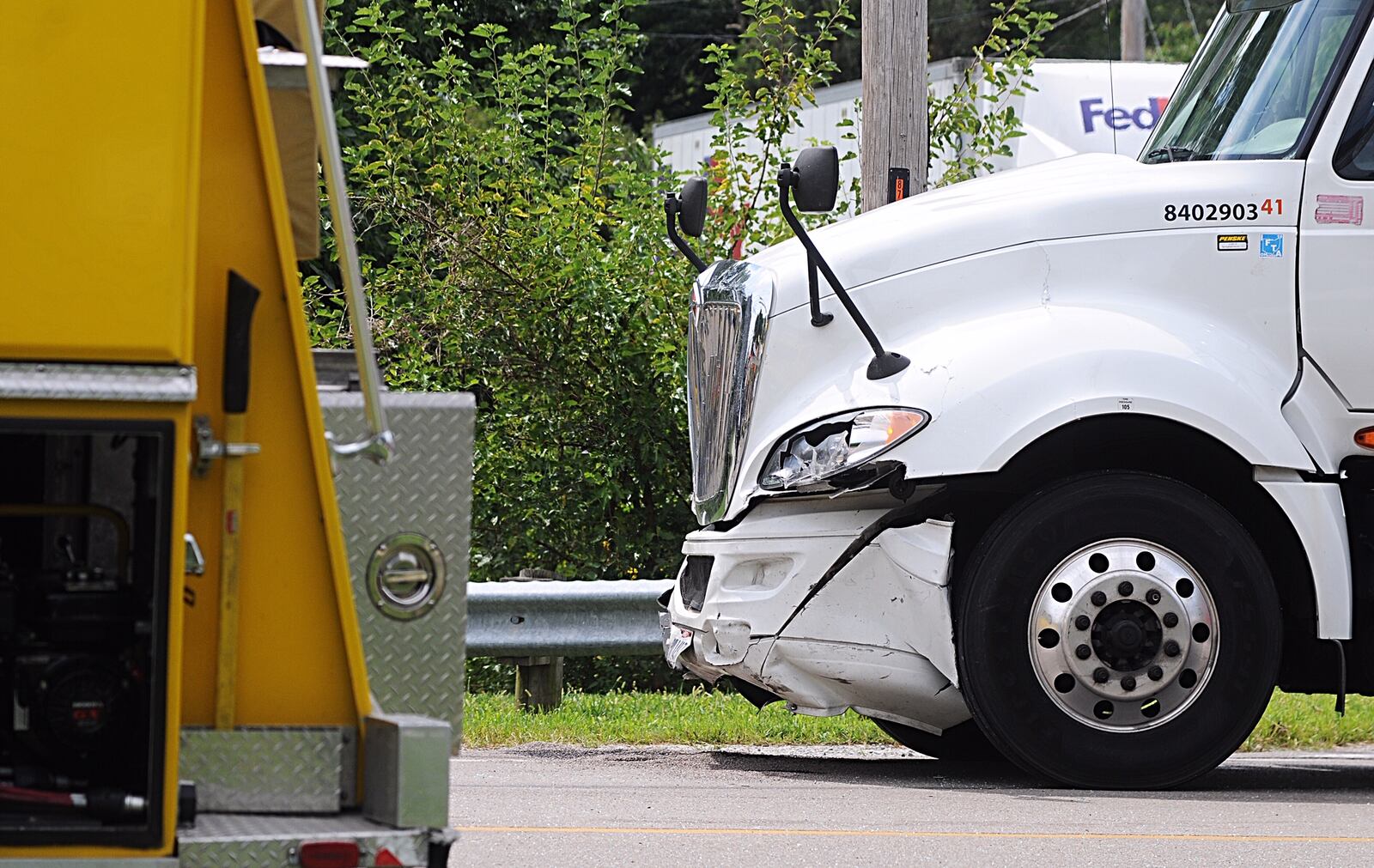 One person was killed in a semi-truck accident at U.S. 36 and North Lena-Palestine Road in Miami County. STAFF PHOTO MARSHALL GORBY