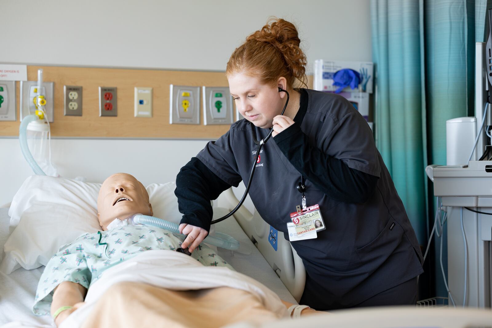 Sinclair Community College Nursing student Victoria Courter in the Health Sciences Simulation Center. COURTESY OF SINCLAIR