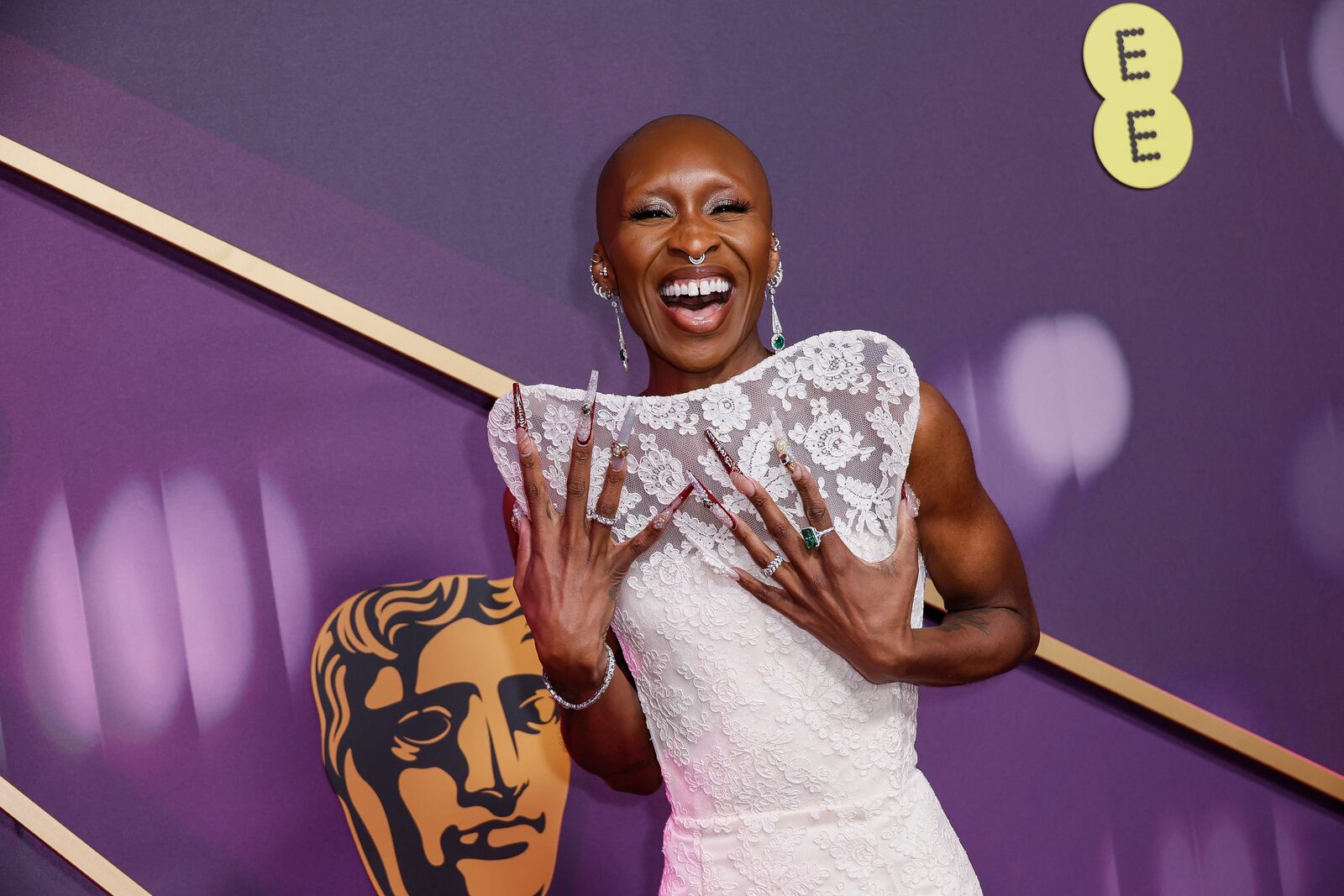 Cynthia Erivo poses for photographers upon arrival at the 78th British Academy Film Awards, BAFTA's, in London, Sunday, Feb. 16, 2025. (Photo by Joel C Ryan/Invision/AP)