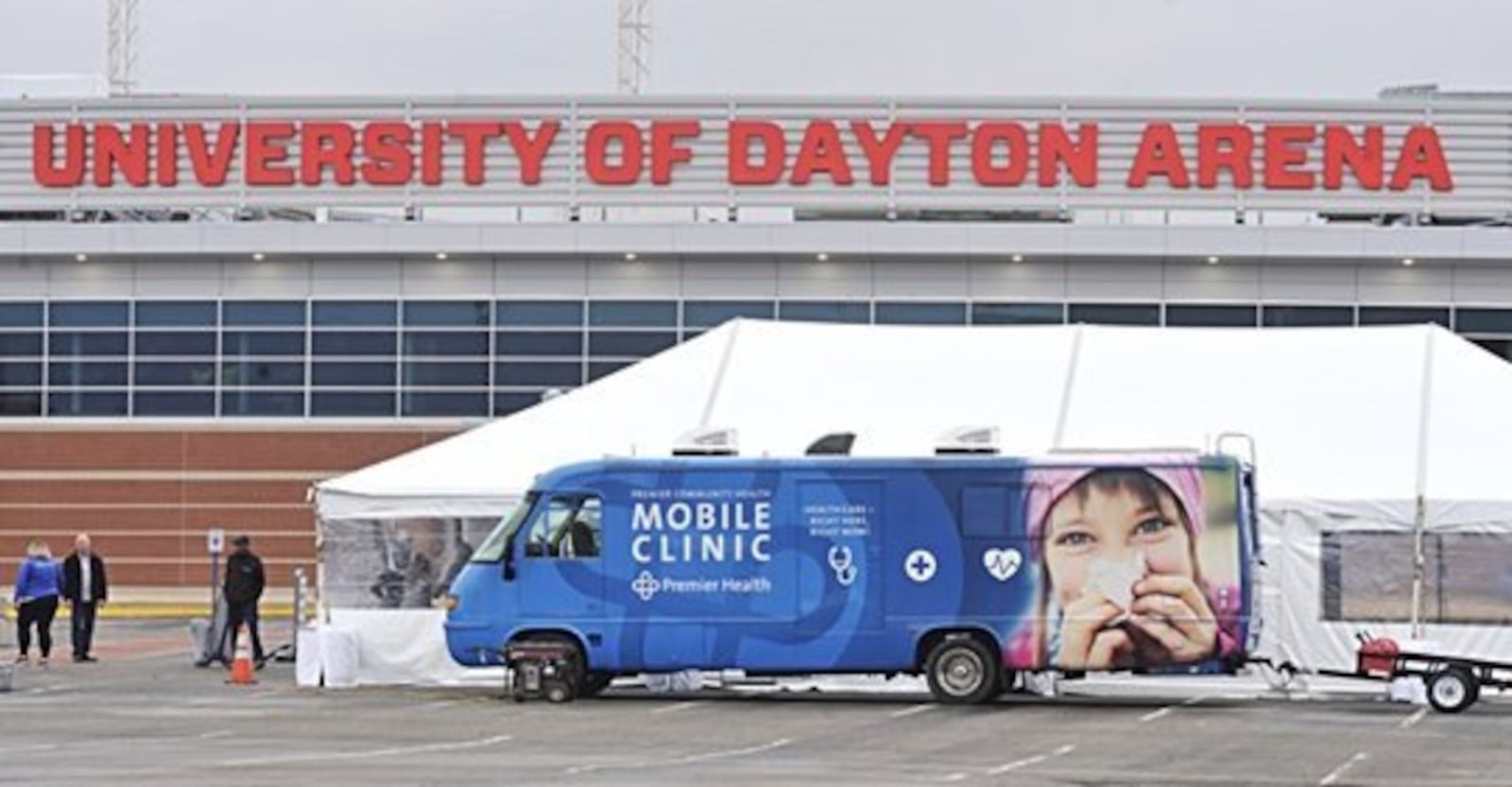 Mobile health clinic set up University of Dayton Arena. People with doctor’s order can get tested for coronavirus at UD Arena parking lot in Dayton starting on Tuesday, March 17, 2020. Premier Health is collaborating with the UD to set up a specimen collection site from 10 a.m. to 6 p.m. daily. Staff photo: Marshall Gorby