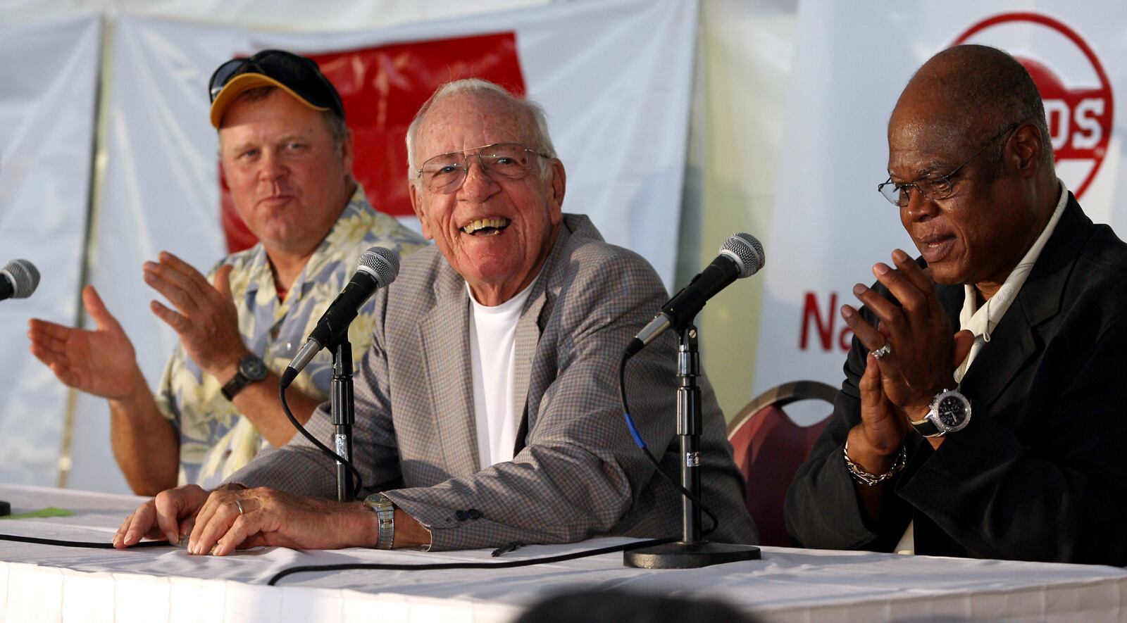 Cincinnati Reds Hall of Fame members Tom Browning, Joe Nuxhall and Lee May spoke at the Fairfield Business Showcase in 2006 at Receptions Conference and Banquet Center in Fairfield. FILE PHOTOS