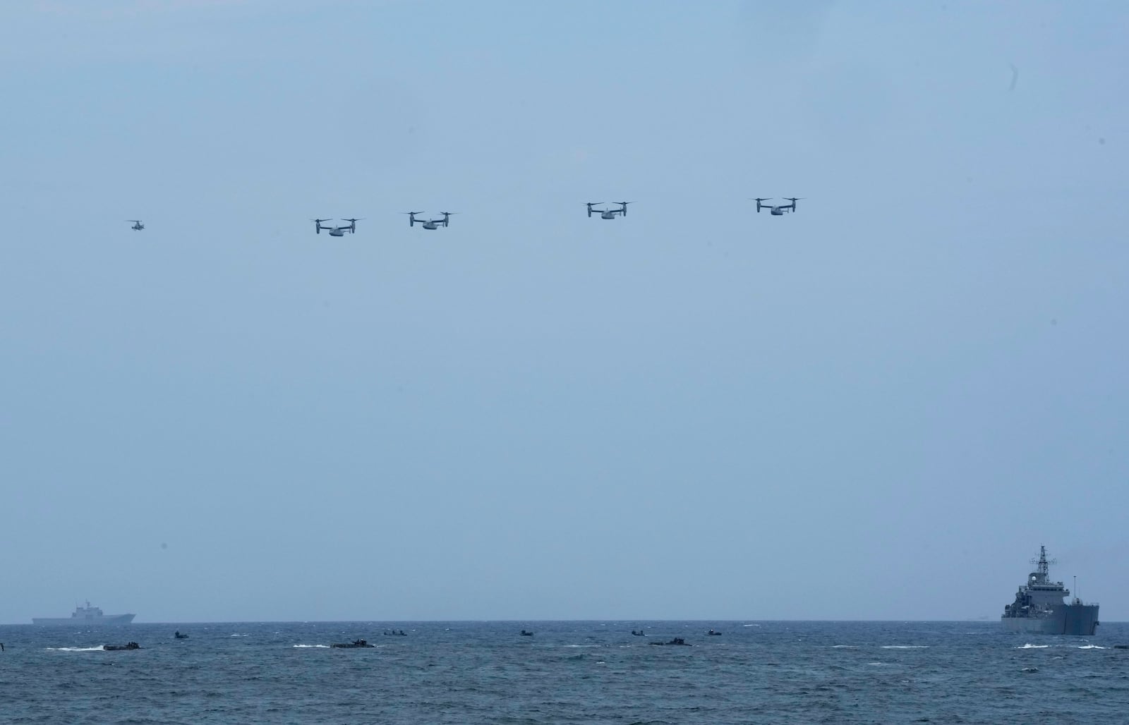 FILE - U.S. Osprey transport aircraft participate in the combined military amphibious landing exercise between South Korea and the U.S., called Ssangyong exercise, in Pohang, South Korea, Sept. 2, 2024. (AP Photo/Ahn Young-joon)