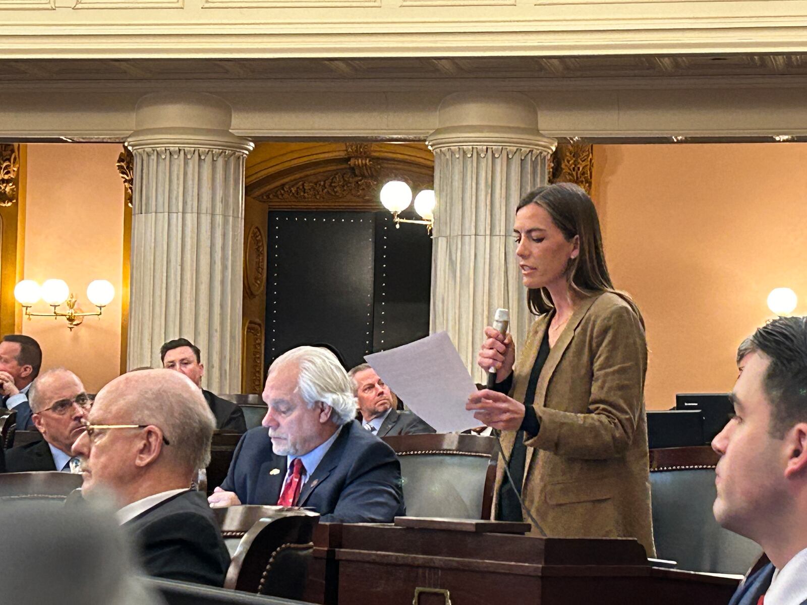 Rep. Jena Powell, R-Arcanum, speaks in support of overriding Gov. Mike DeWine's veto on co-sponsored bill that would ban transgender girls from participating in girl's and women's shcolastic sports. Jan. 10, 2024.