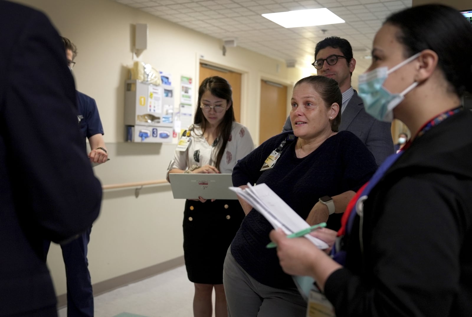 Dr. Silke Niederhaus does rounds at the University of Maryland in Baltimore, Md., on May 13, 2024, where she is a transplant surgeon. (AP Photo/Shelby Lum)