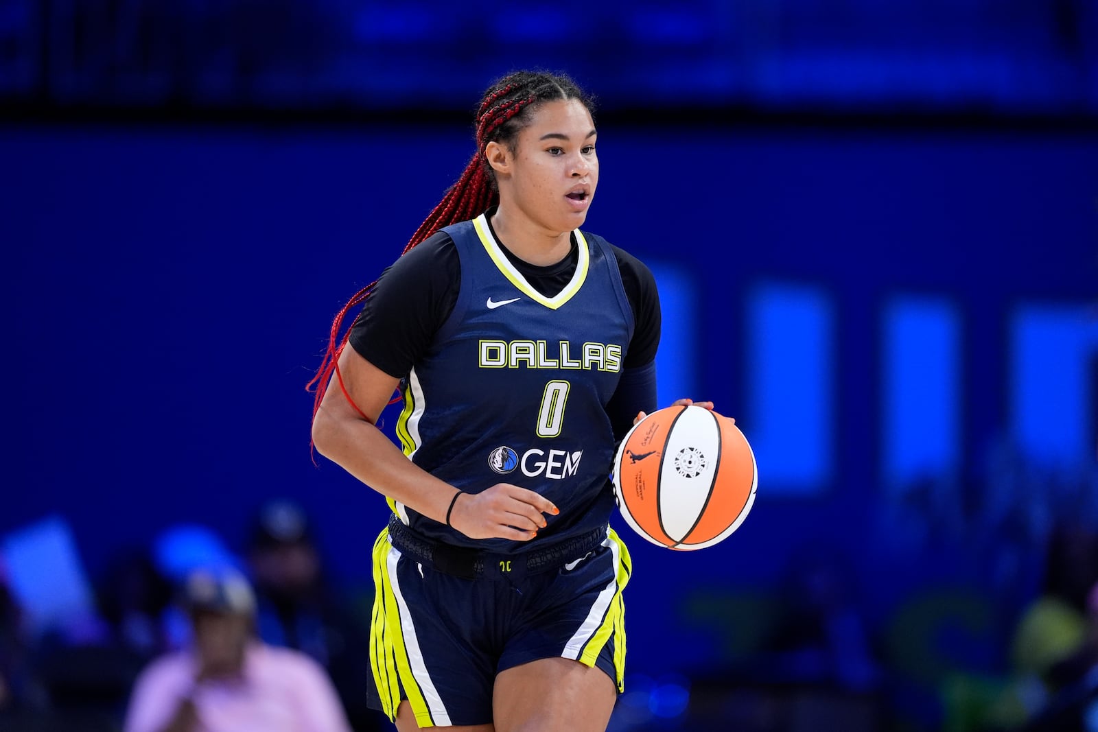 FILE - Dallas Wings forward Satou Sabally handles the ball during a WNBA basketball game against the New York Liberty, Thursday, Sept. 12, 2024, in Arlington, Texas. (AP Photo/Tony Gutierrez, File)