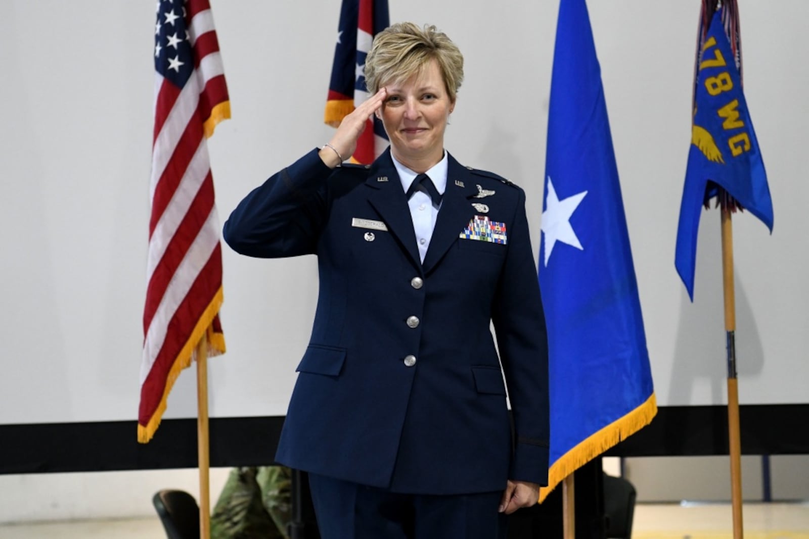 Col. Kimberly Fitzgerald assumed duties as commander of the 178th Wing from Col. Gregg Hesterman Sunday at the Springfield Air National Guard Base. CONTRIBUTED PHOTO / SENIOR AIRMAN AMBER MULLEN