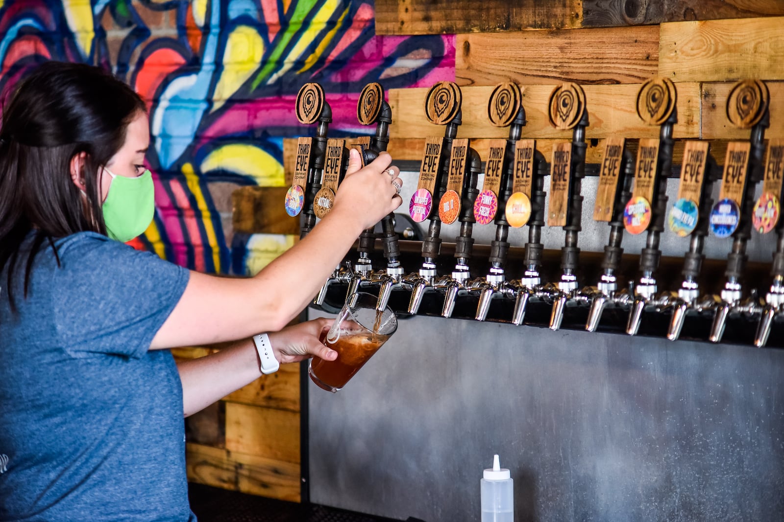 Third Eye Brewing Company opened in June 2020 on Chester Road in Sharonville. The new brewery offers a full service kitchen, indoor and outdoor seating with a second floor balcony and a wide variety of beer options. NICK GRAHAM / STAFF