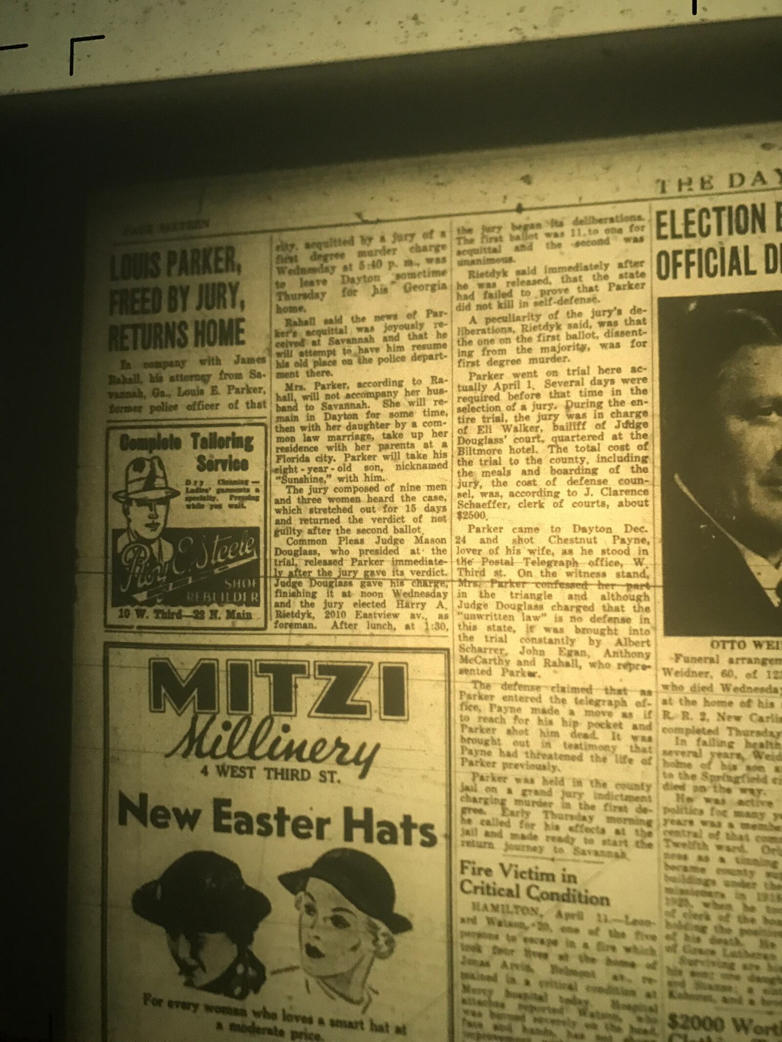 Archived Dayton Daily News articles related to the 1935 murder case of former police officer Louis E. Parker. Parker was tried for the Dec. 24, 1934 murder of Chestnut Payne, his wife's lover.