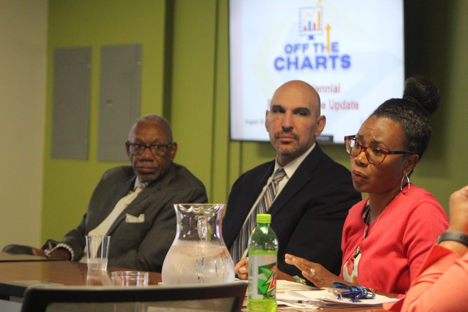 Dayton City Commissioners Shenise Turner-Sloss and Matt Joseph and Mayor Jeffrey Mims Jr. CORNELIUS FROLIK / STAFF