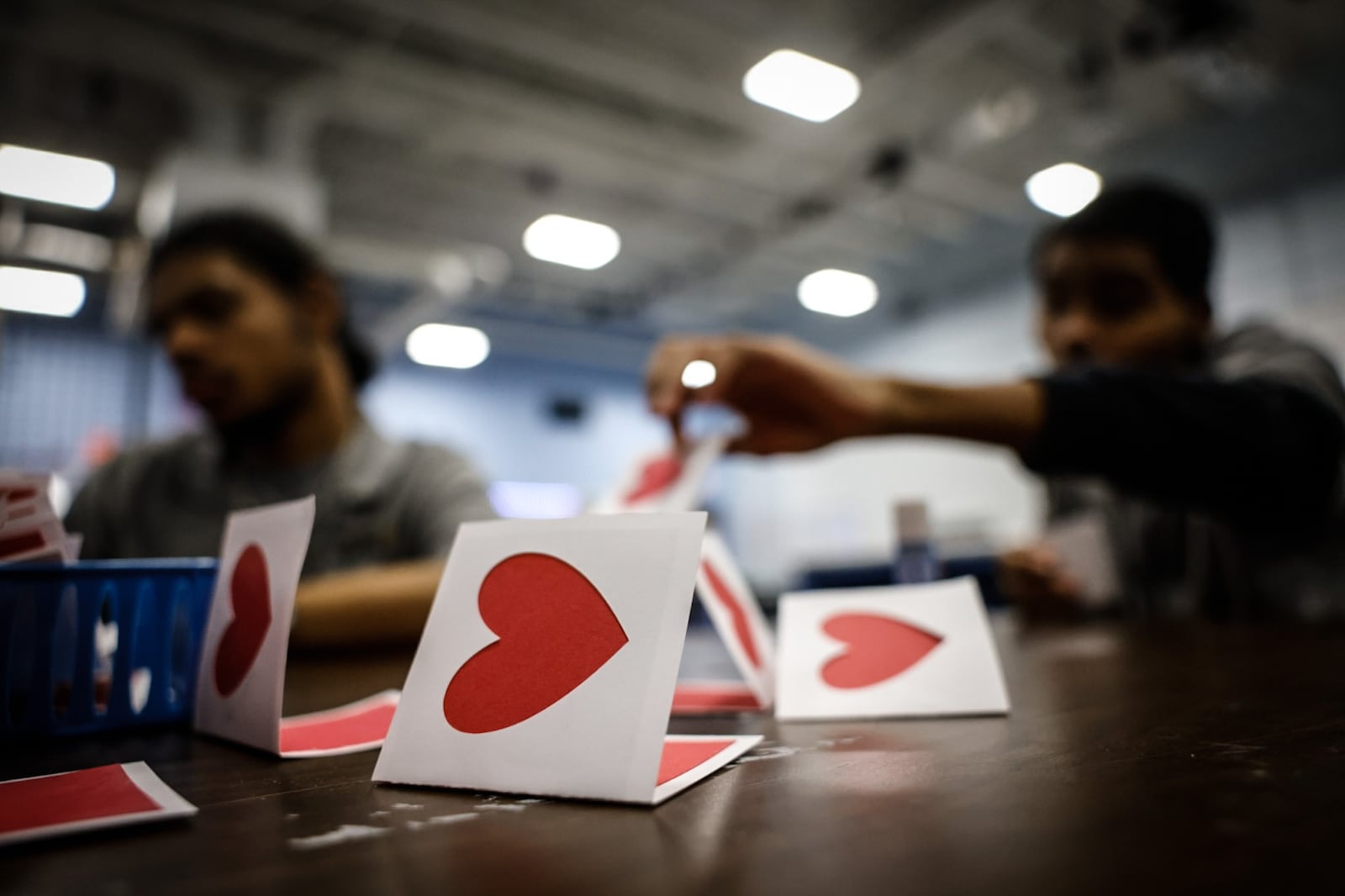 Students in the Project Life program at at Belmont High School construct Valentines cards Tuesday, January 23, 2024. JIM NOELKER/STAFF