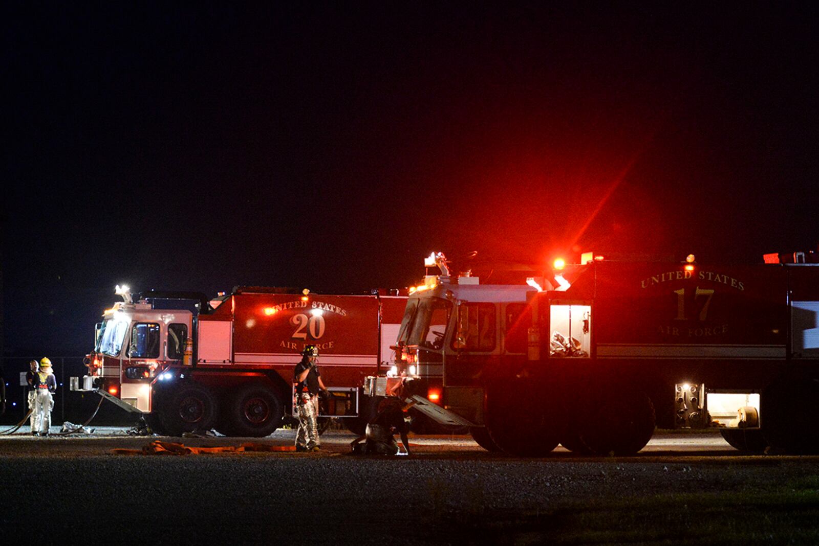 Fire crews from the 788th Civil Engineer Squadron pack up their trucks after a training session Sept. 19, 2016, at Wright-Patterson Air Force Base’s burn pit. U.S. AIR FORCE PHOTO/WESLEY FARNSWORTH