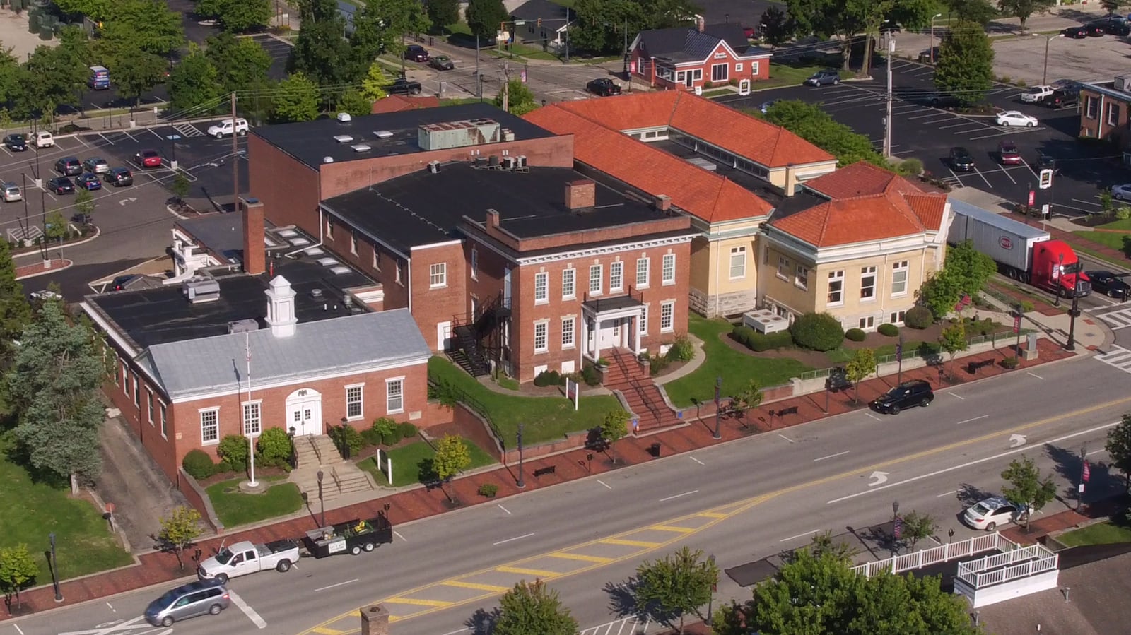 Aerial view of the Broadway Street corridor in downtown Lebanon.   TY GREENLEES / STAFF