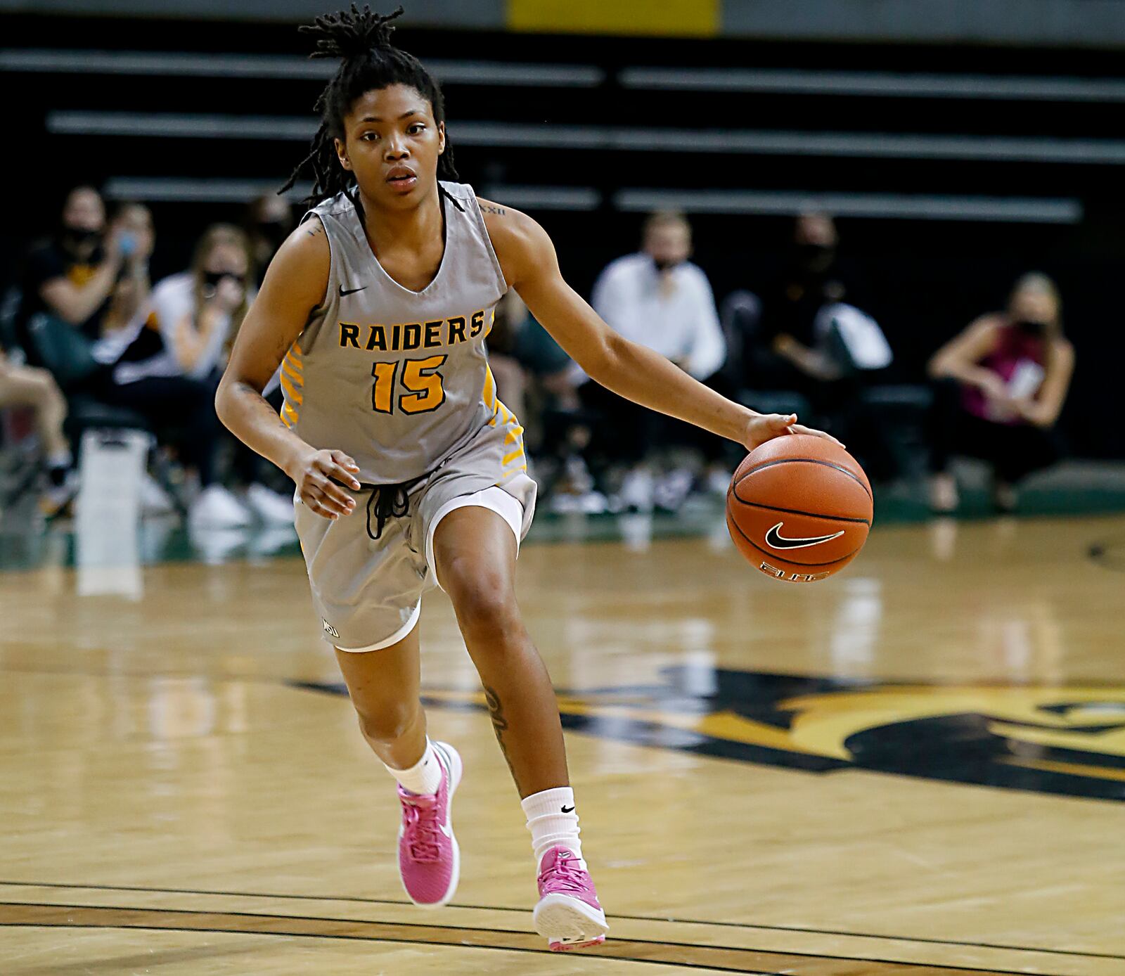 Wright State guard Angel Baker drives to the paint against Northern Kentucky during a Horizon League quarterfinal at the Nutter Center in Fairborn Mar. 2, 2021. Wright State won 74-56. E.L. Hubbard/CONTRIBUTED