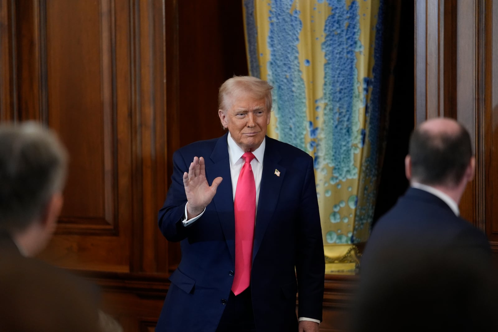 President Donald Trump arrives at the annual St. Patrick's Day luncheon at the Capitol in Washington, Wednesday, March 12, 2025. (AP Photo/J. Scott Applewhite)