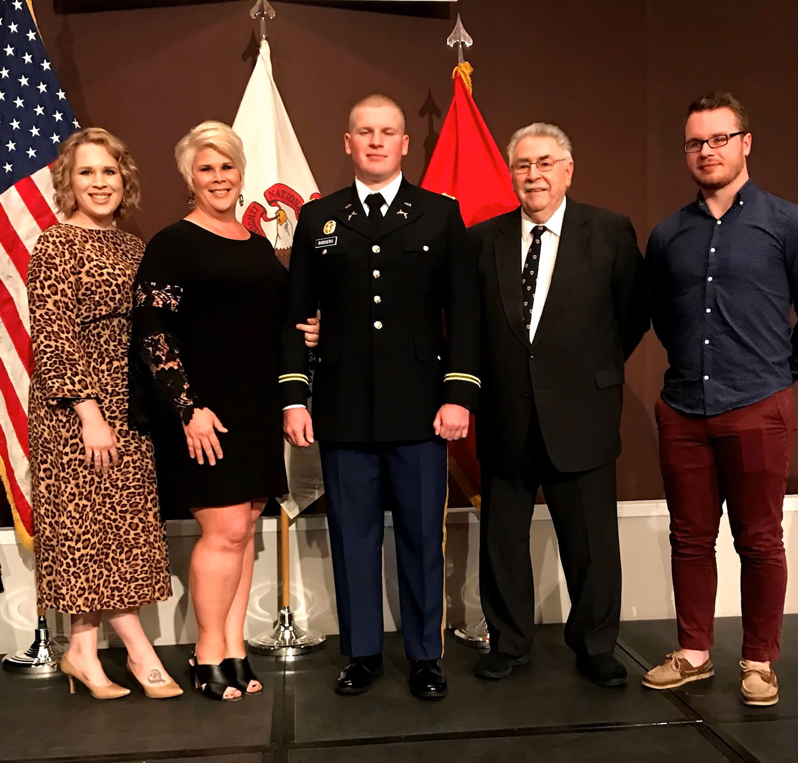 Rodgers and her family in 2019 L-R Candace Rodgers, Rodgers, Jake Rodgers, father Al Meyers and Jason Rodgers.