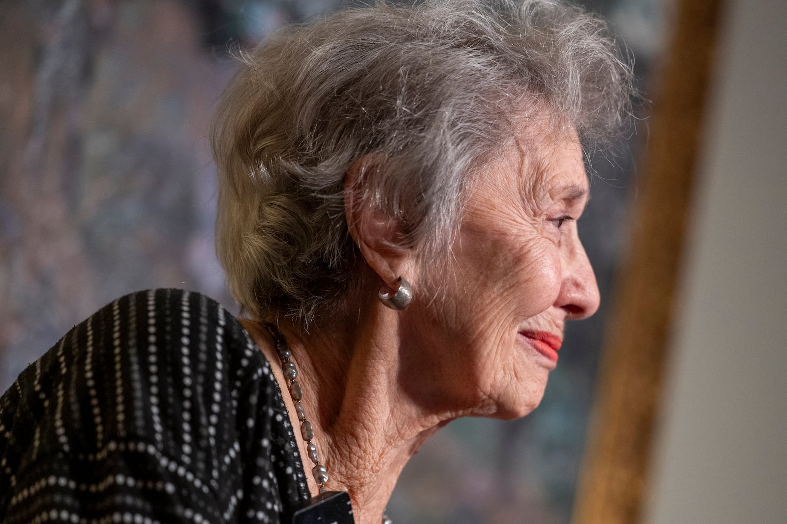 Malphine Fogel, 95, sits with Sasha Phillips, not pictured, Counsel with Dentons Cohen & Grigsby, as they talk during a press conference on her son, Marc Fogel, who was a Russian detainee for three and a half years and is now on his way home, Tuesday, Feb. 11, 2025, in Butler, Pa. (Benjamin B. Braun/Pittsburgh Post-Gazette via AP)