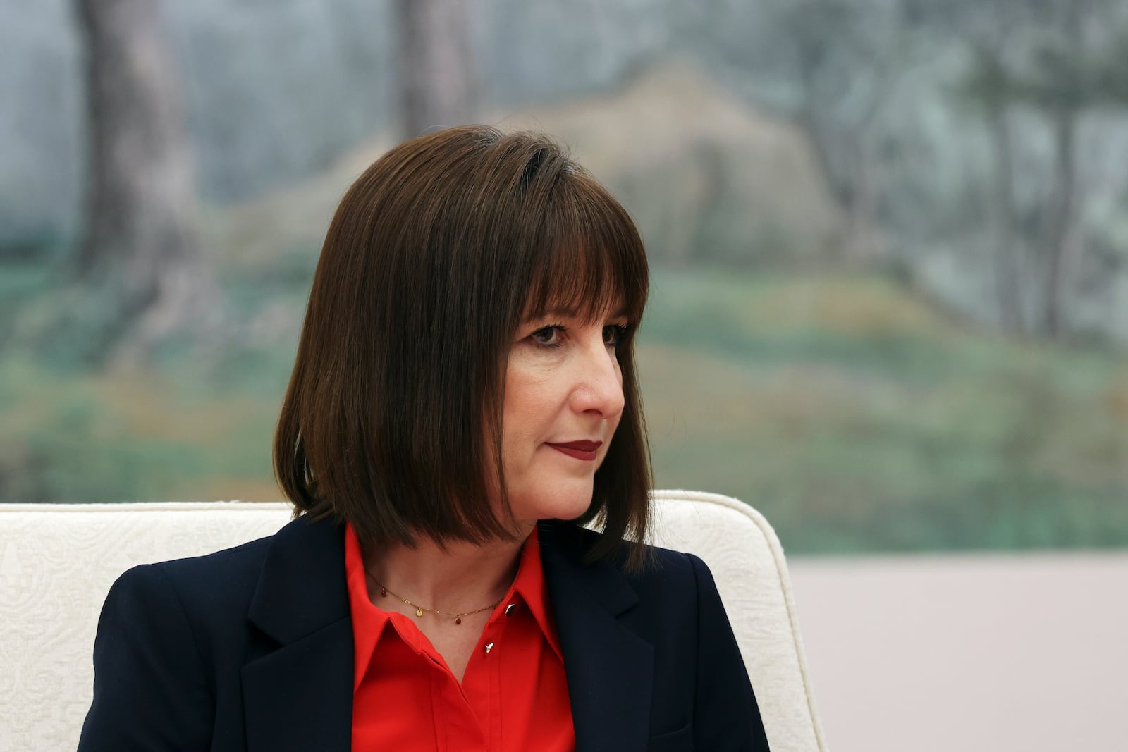 Britain's Chancellor of the Exchequer Rachel Reeves attends a meeting with Chinese Vice President Han Zheng at the Great Hall of the People in Beijing, Saturday, Jan. 11, 2025. (Florence Lo/Pool Photo via AP)