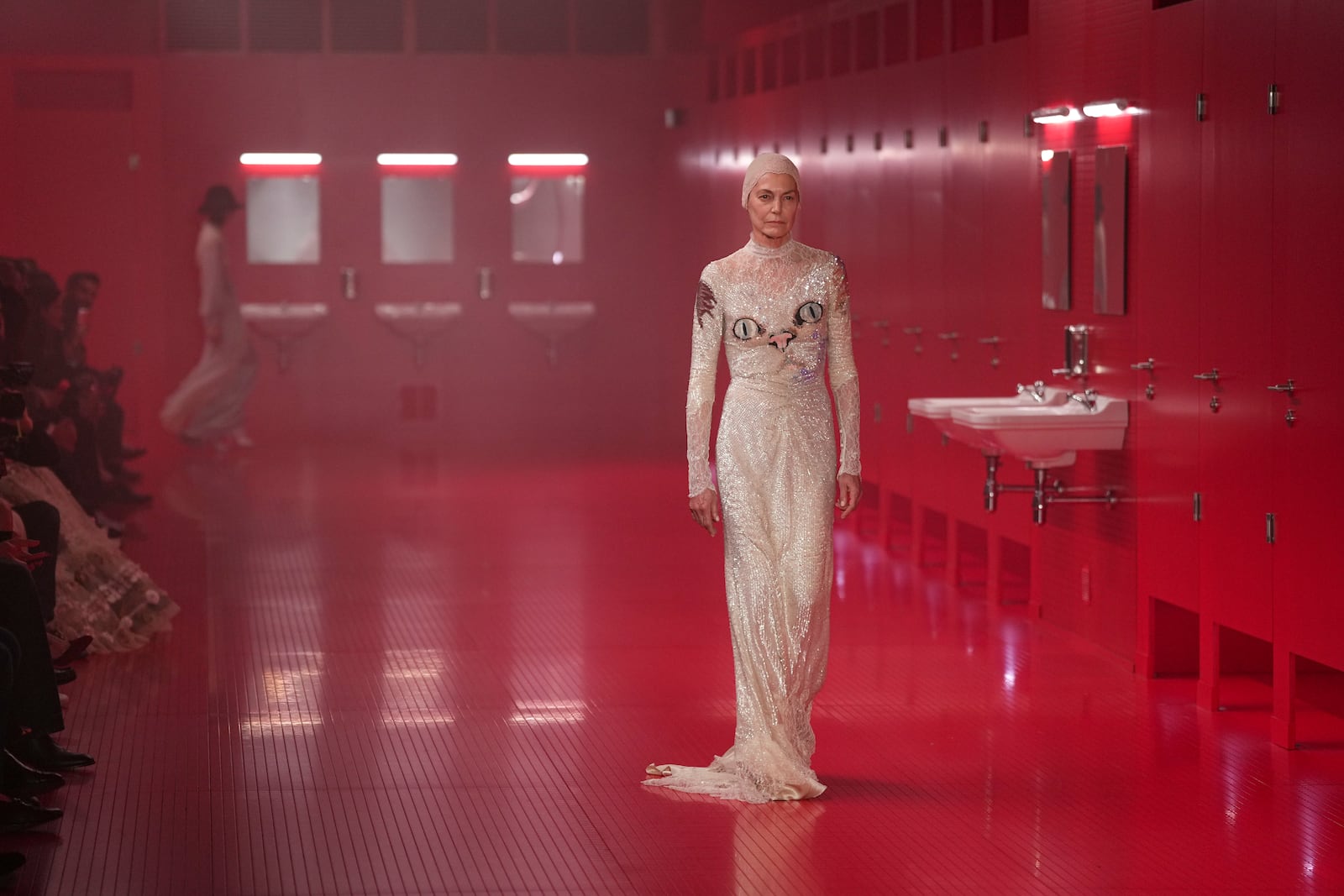 A model wears a creation as part of the Valentino Fall/Winter 2025-2026 Womenswear collection presented in Paris, Sunday, March 9, 2025. (Photo by Scott A Garfitt/Invision/AP)