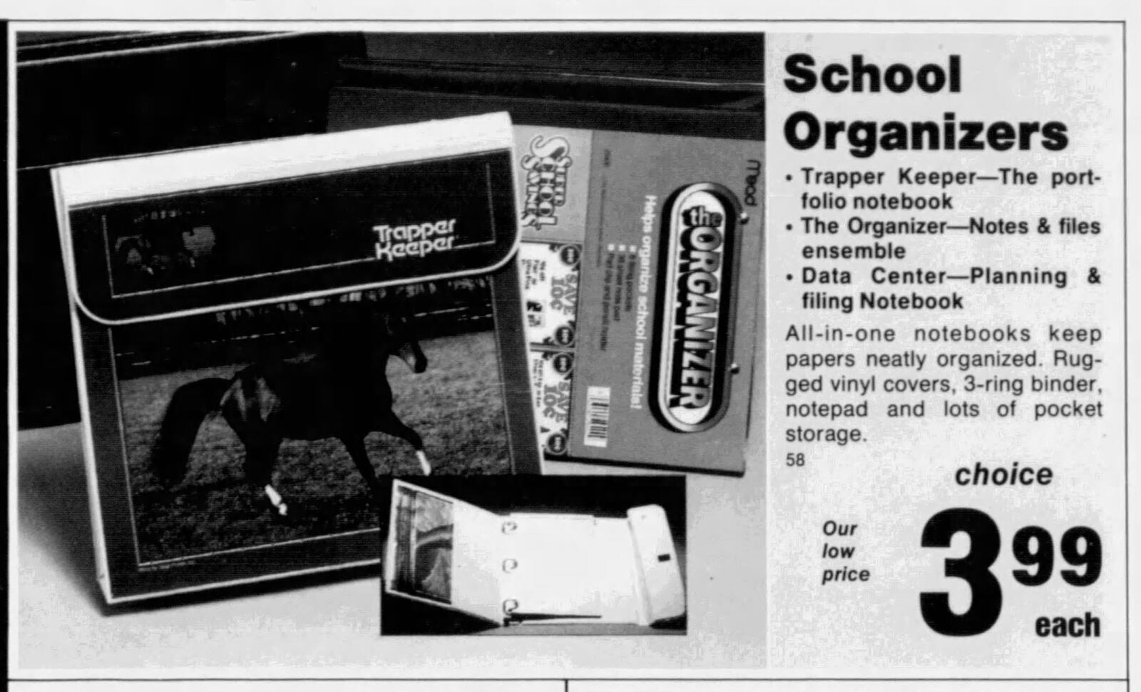 In the late 1970's E. Bryant Crutchfield invented the Trapper Keeper, a binder with folders and pockets designed to hold school supplies. It's popularity grew throughout the 1980's and 1990's with over 75 million Trapper Keepers being sold.