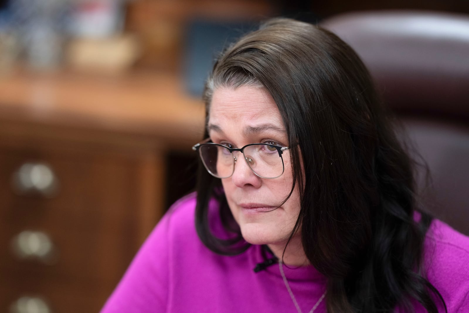 Oregon state Sen. Sara Gelser speaks during an interview with the Associated Press on Wednesday, Dec. 11, 2024, in Salem, Ore. (AP Photo/Jenny Kane)