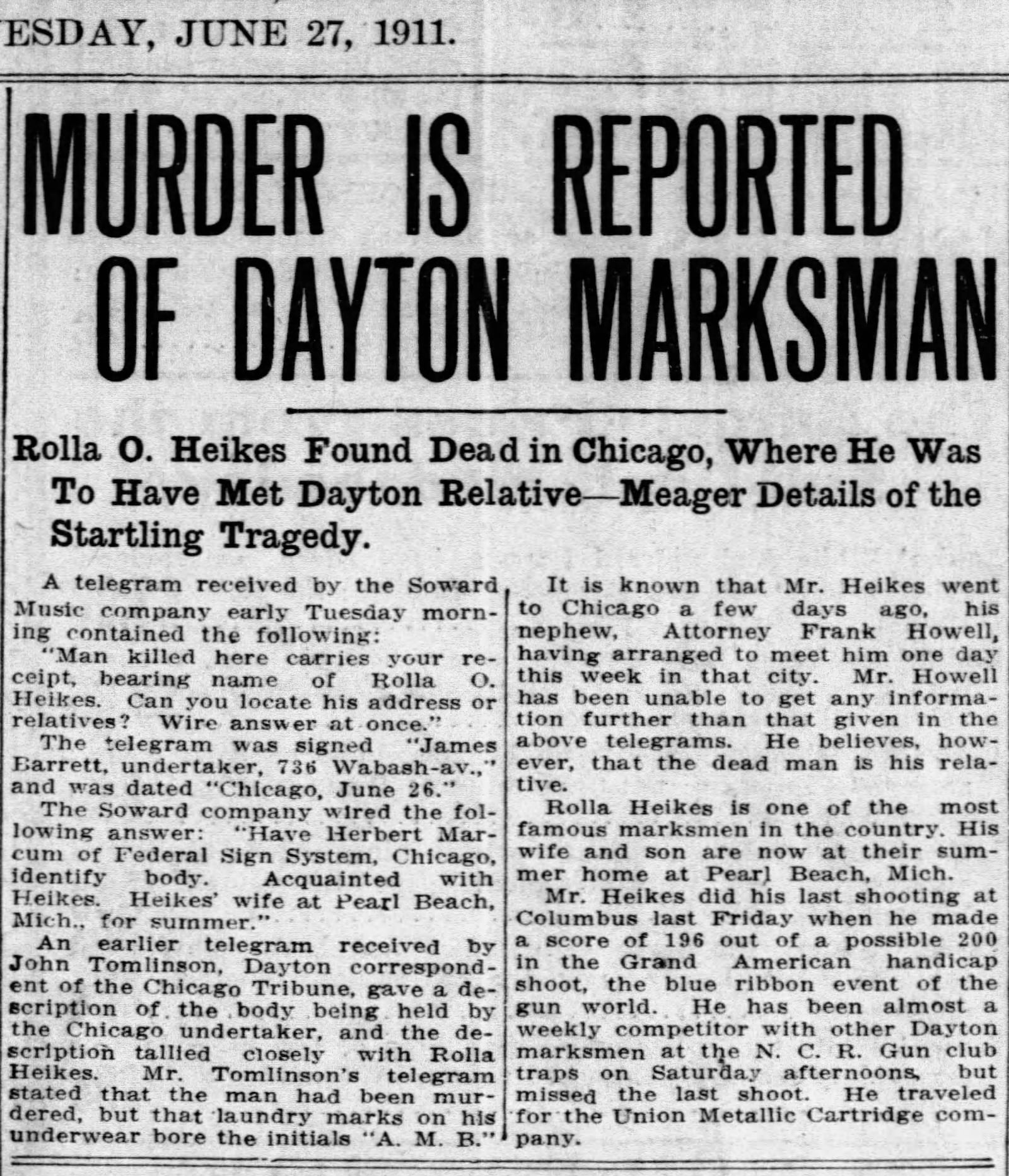 Rolla "POP" Heikes was wrongly reported as being murdered in 1911. ARCHIVES