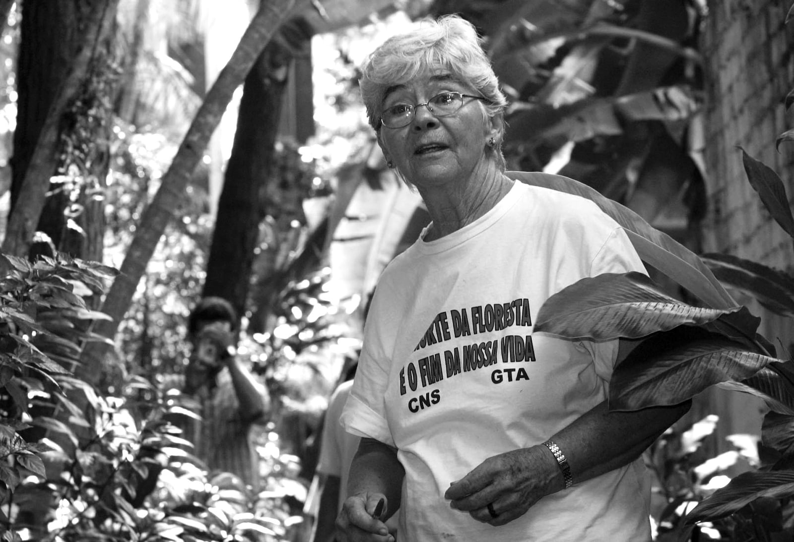 Missionary sister Dorothy Stang prepares to enter the Para legislative offices in Belem, northern Brazil, in 2004. Stang was shot to death in the town of Anapu in 2005. (AP Photo/Carlos Silva)