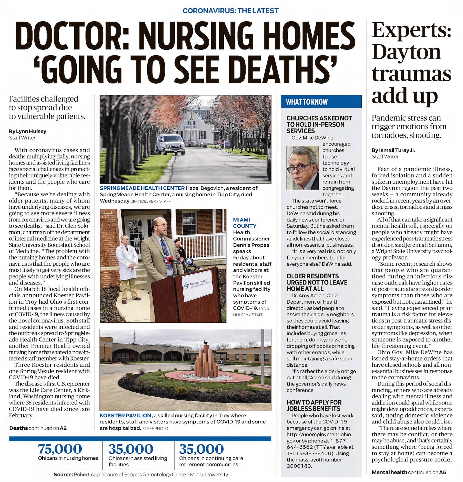 The front page of the Dayton Daily News, March 29, 2020. DAYTON DAILY NEWS ARCHIVES