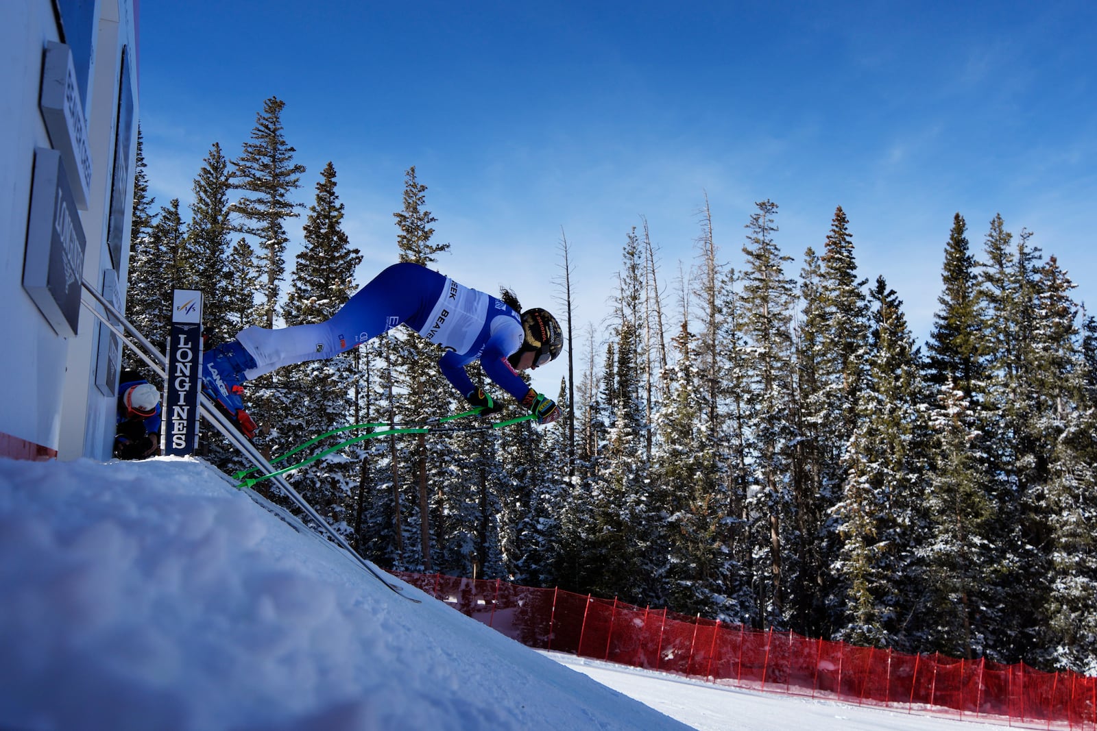 Italy's Federica Brignone starts a women's World Cup downhill training run, Wednesday, Dec. 11, 2024, in Beaver Creek, Colo. (AP Photo/John Locher)