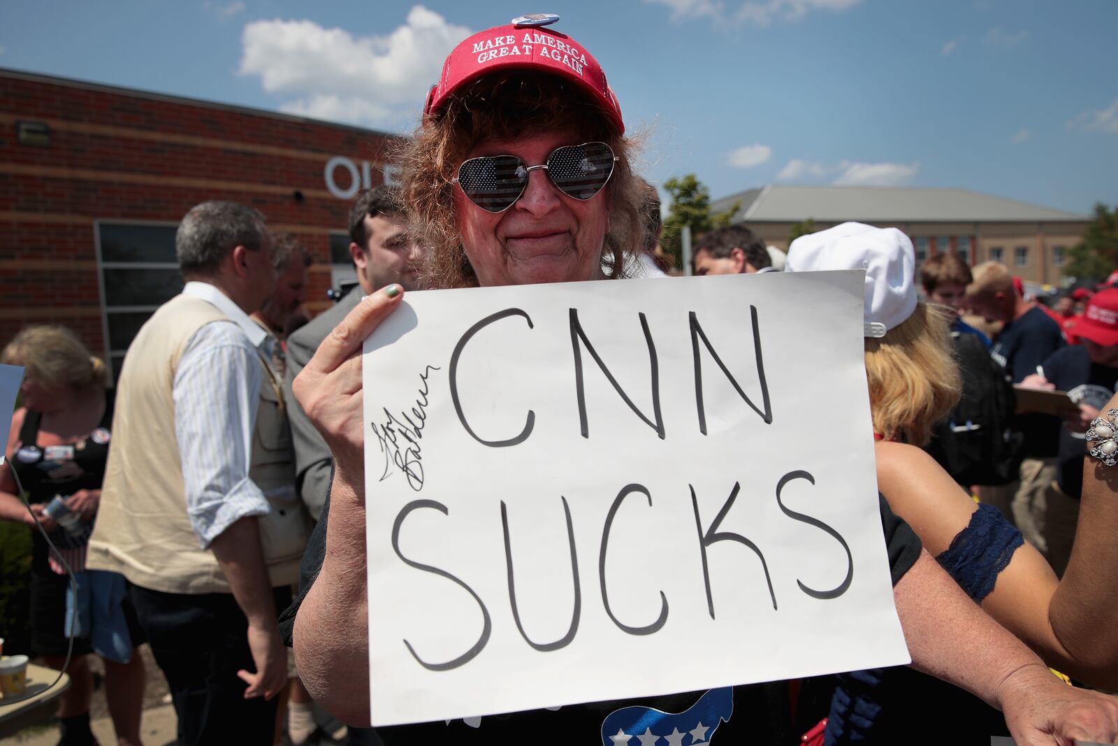 Guests attend a rally where President Donald Trump was speaking to show support for Ohio Republican congressional candidate Troy Balderson on August 4, 2018 in Lewis Center, Ohio. Balderson faces Democratic challenger Danny O’Connor for Ohio’s 12th Congressional District on Tuesday. (Photo by Scott Olson/Getty Images)