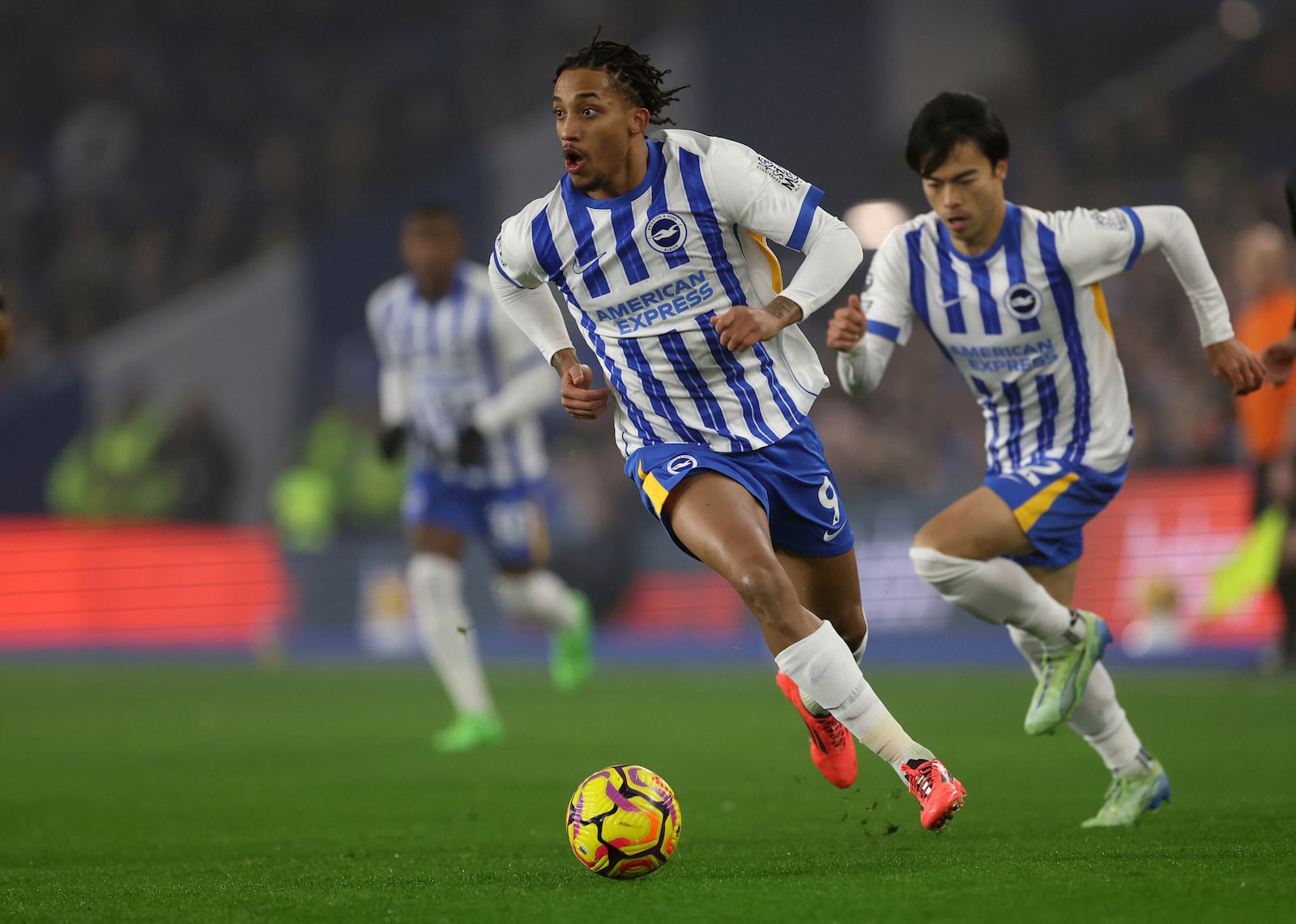 Brighton and Hove Albion's Joao Pedro during the English Premier League soccer match between Brighton & Hove Albion and CF Brentford in Brighton and Hove, England, Friday, Dec 27, 2024. (Steven Paston/PA via AP)