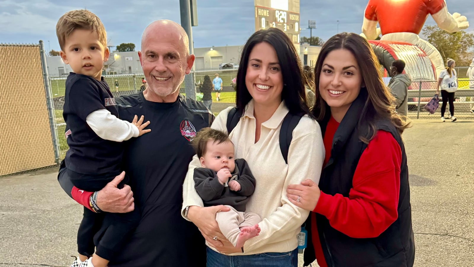 Before last Friday’s game, Northridge football coach Bob Smith with his family. He’s holding his 2-year-old grandson Calvin, his daughter Chelsea is holding her daughter Quinn and next to her is his daughter Kristin, who is Calvin’s mom. CONTRIBUTED