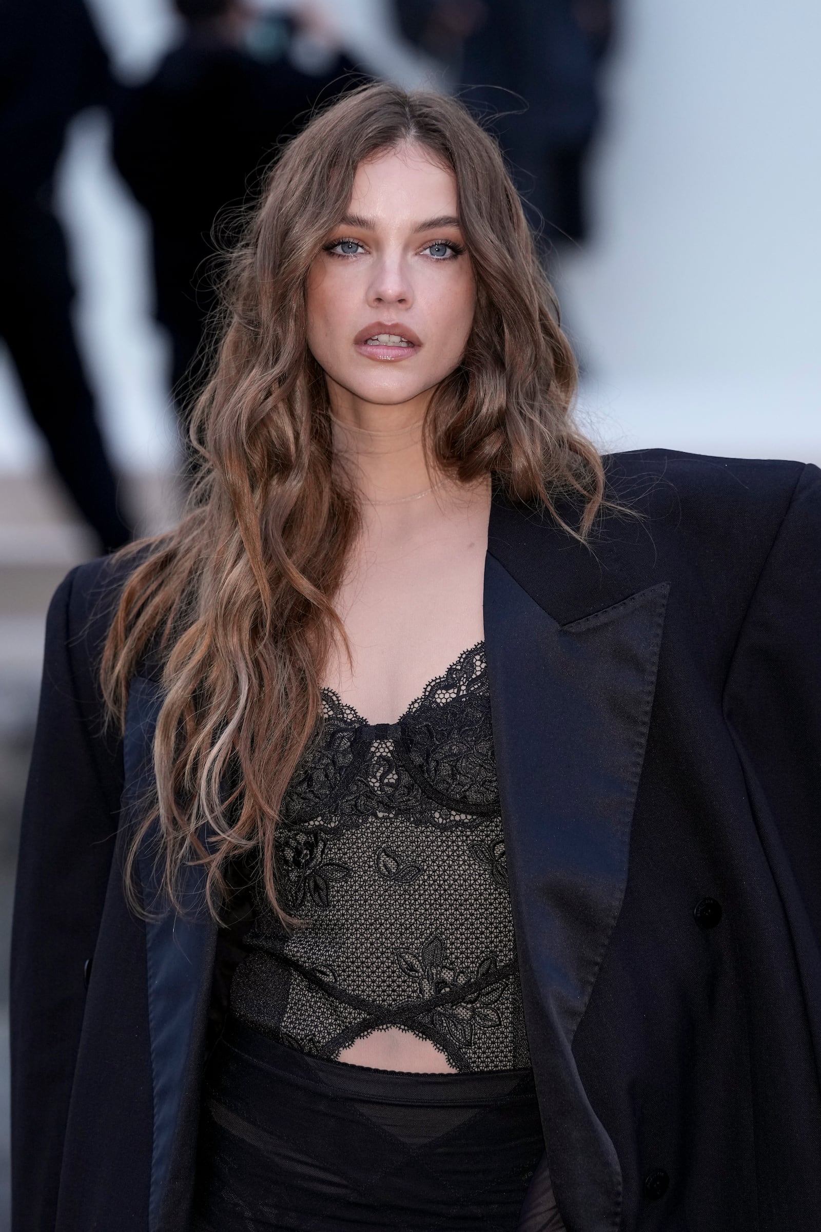 Barbara Palvin upon arrival at the Balenciaga Fall/Winter 2025-2026 Womenswear collection presented in Paris, Sunday, March 9, 2025. (Photo by Scott A Garfitt/Invision/AP)