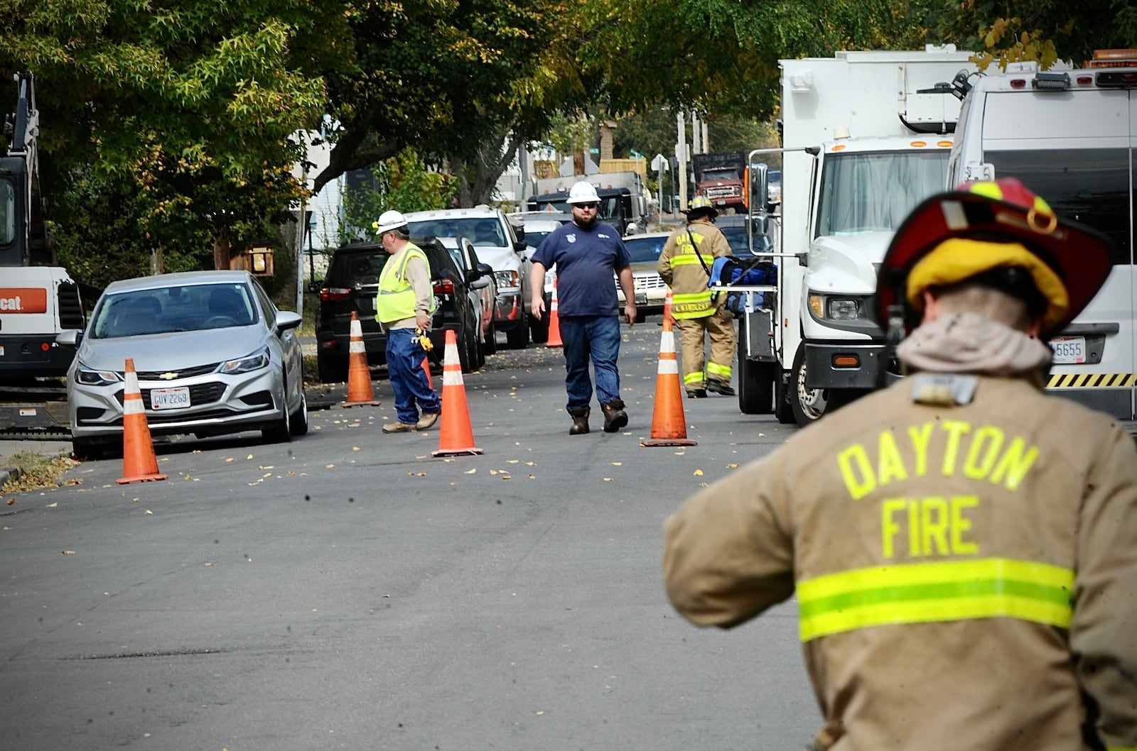 A construction crew struck a gas line Wednesday Oct. 12, 2022, on Richmond Avenue, causing homes to be evacuated. Dayton firefighters and CenterPoint Energy crews were on the scene.