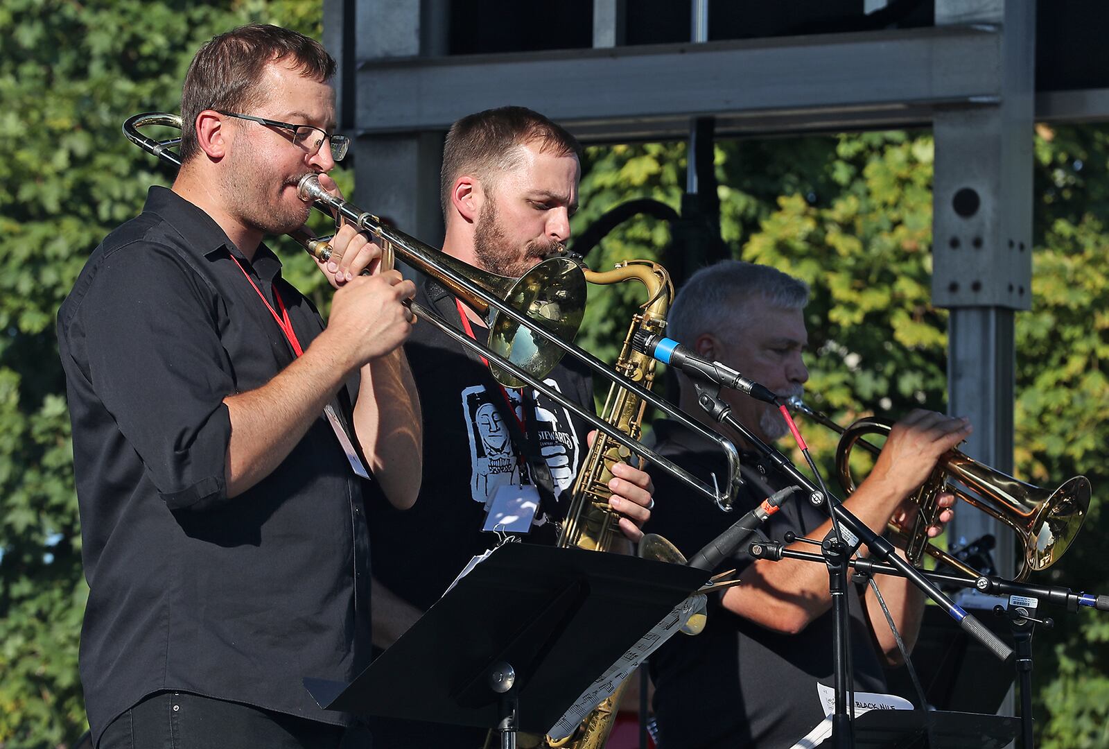 Mother's Jazz Collective kicked off the evening Friday, August 19, 2022 at the Springfield Jazz and Blues Festival in National Road Commons Park. BILL LACKEY/STAFF