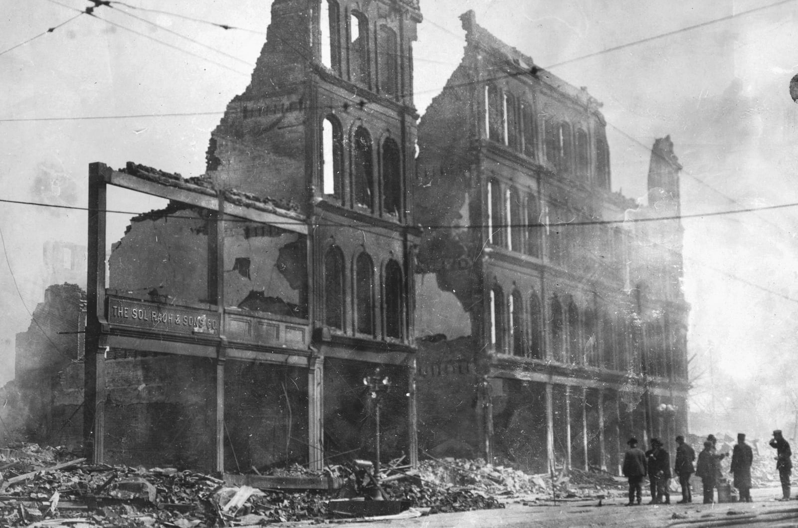 After the 1913 Great Flood and fire, this is what remained of Solomon Rauh and sons wholesale wine and liquors on East Third Street.