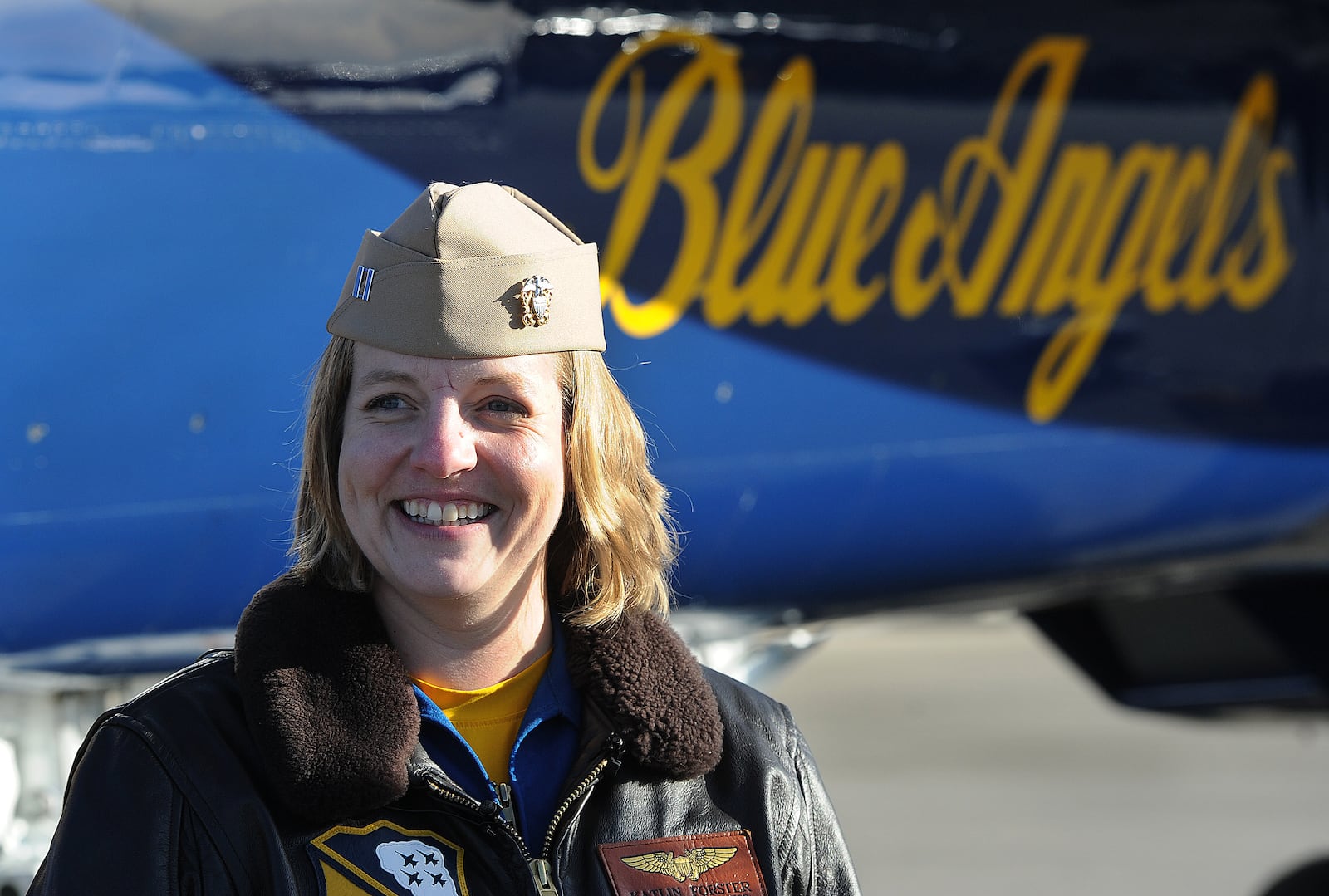 Blue Angels events coordinator Lt. Kaitlin Forster spoke to the media Monday morning, Nov. 29, 2021.  Dayton is one of the venues the Blue Angels will be visiting in 2022. MARSHALL GORBY\STAFF