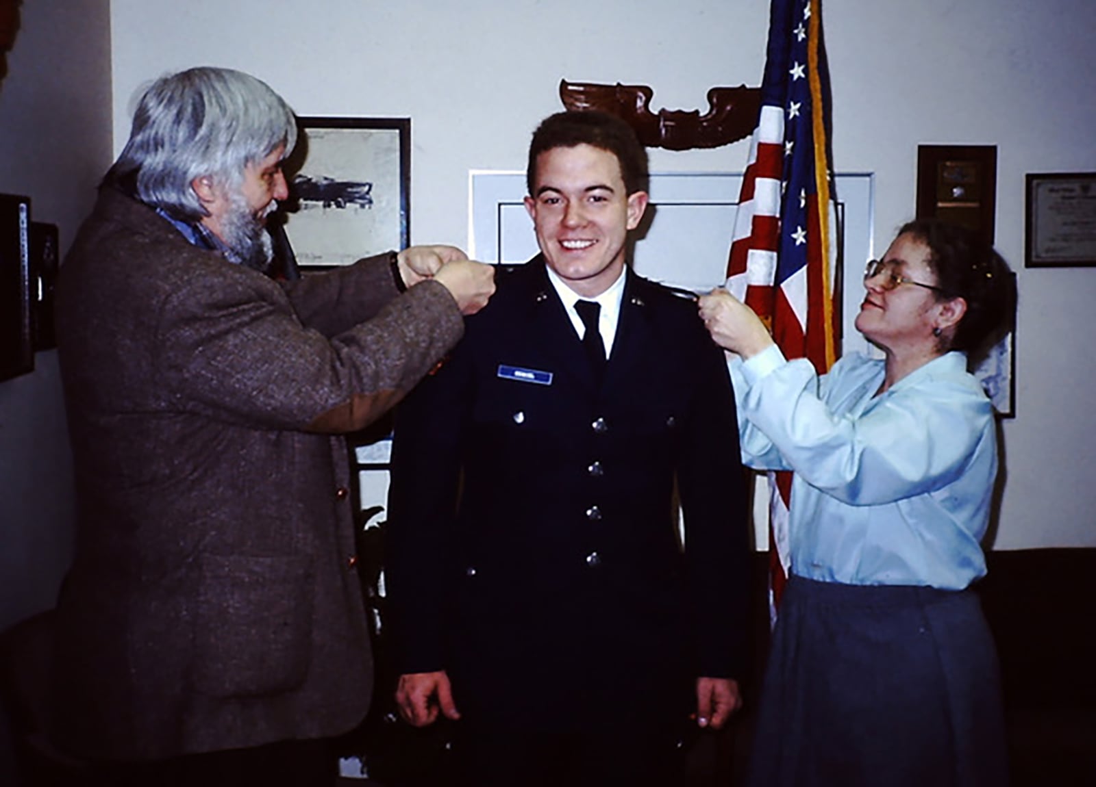 Semsel (center) being pinned with his second lieutenant bars in November of 1988 by his parents George and Rosemary Semsel, marking his commission into the USAF. CONTRIBUTED