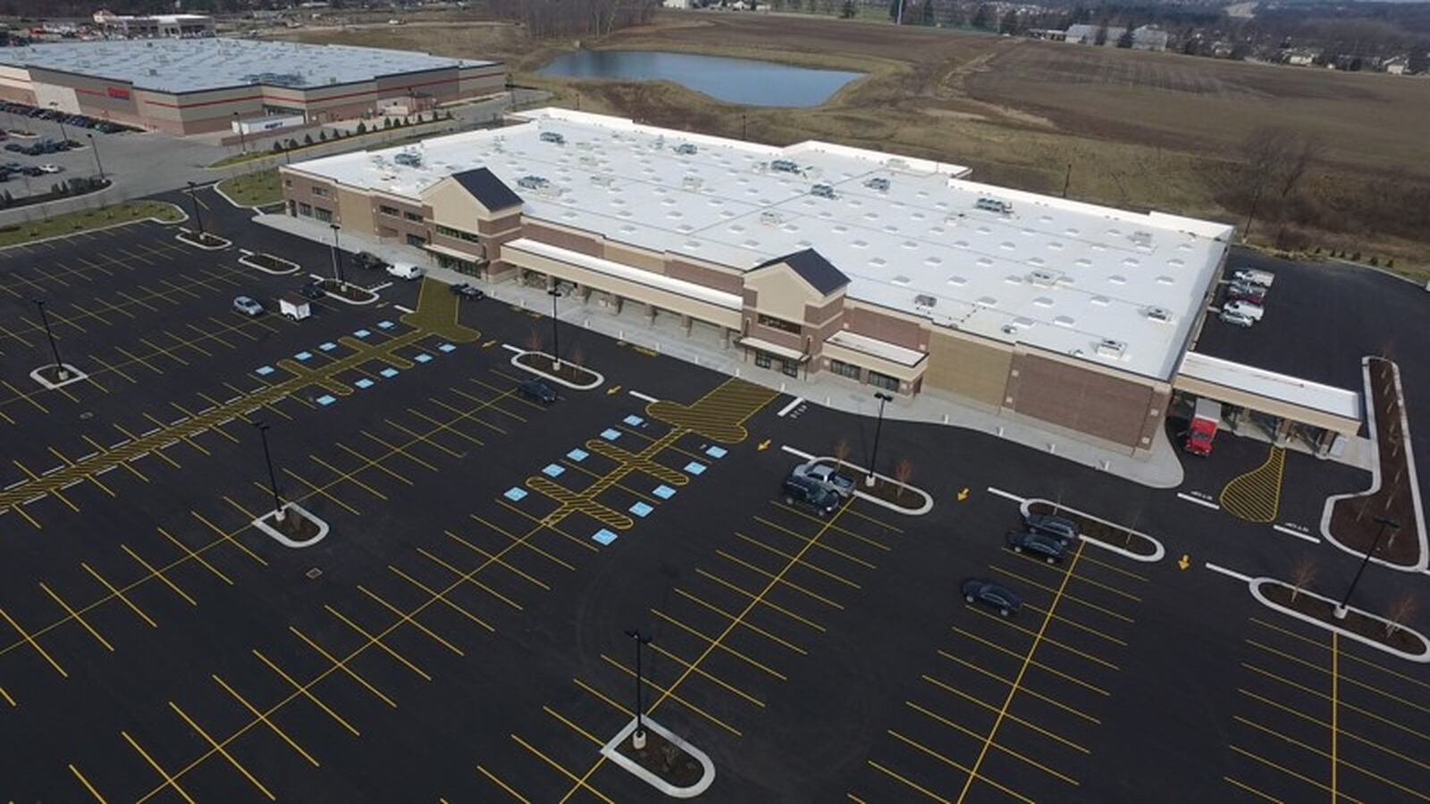 Drone footage shows the Kroger being constructed on Feedwire Road in Centerville. TY GREENLEES/STAFF