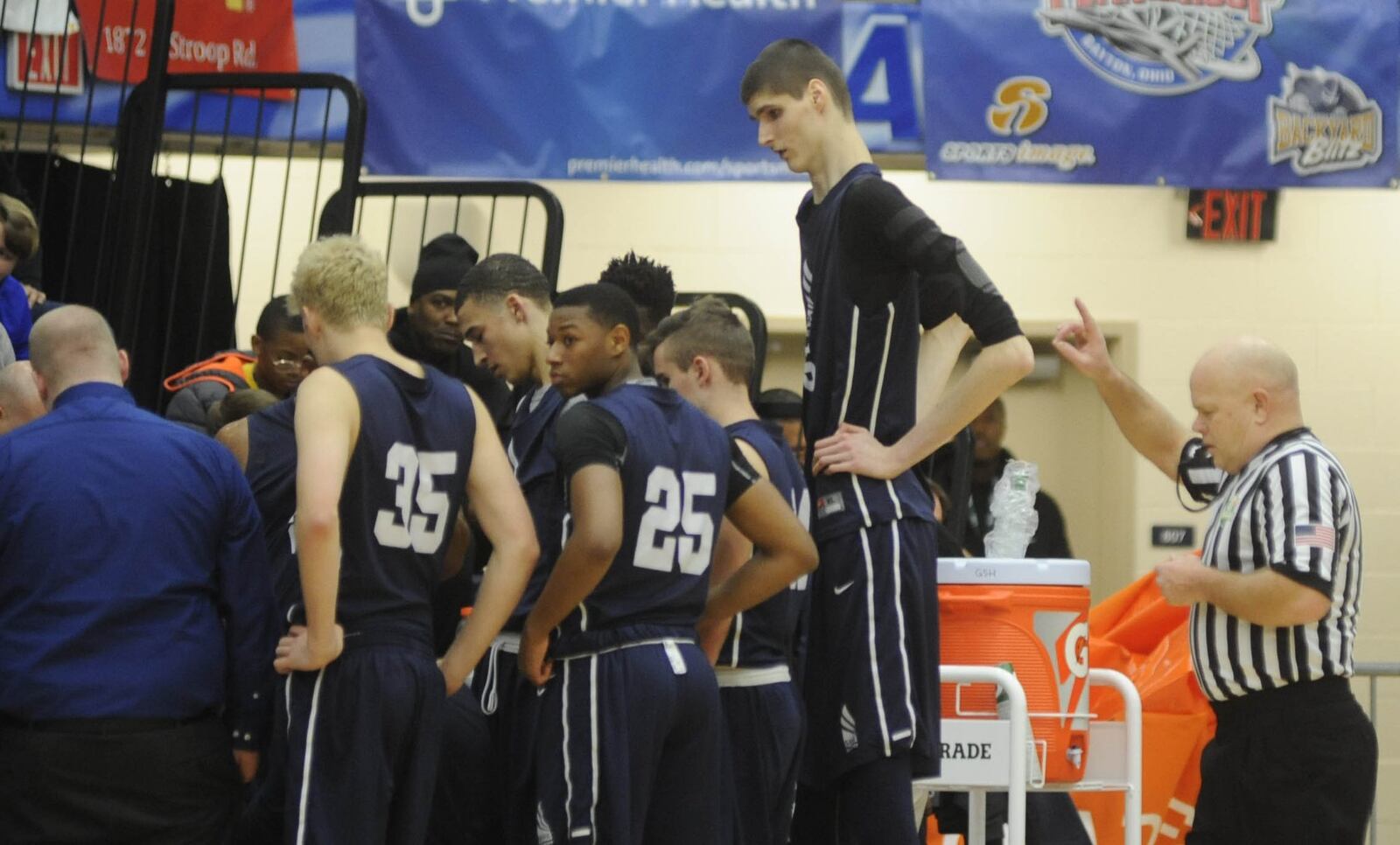 Spire Academy 7-7 center Rob Bobroczky (the tall guy). Fairmont played Spire in the Premier Health Flyin’ to the Hoop opener at Trent Arena on Friday, Jan. 12, 2018. MARC PENDLETON / STAFF