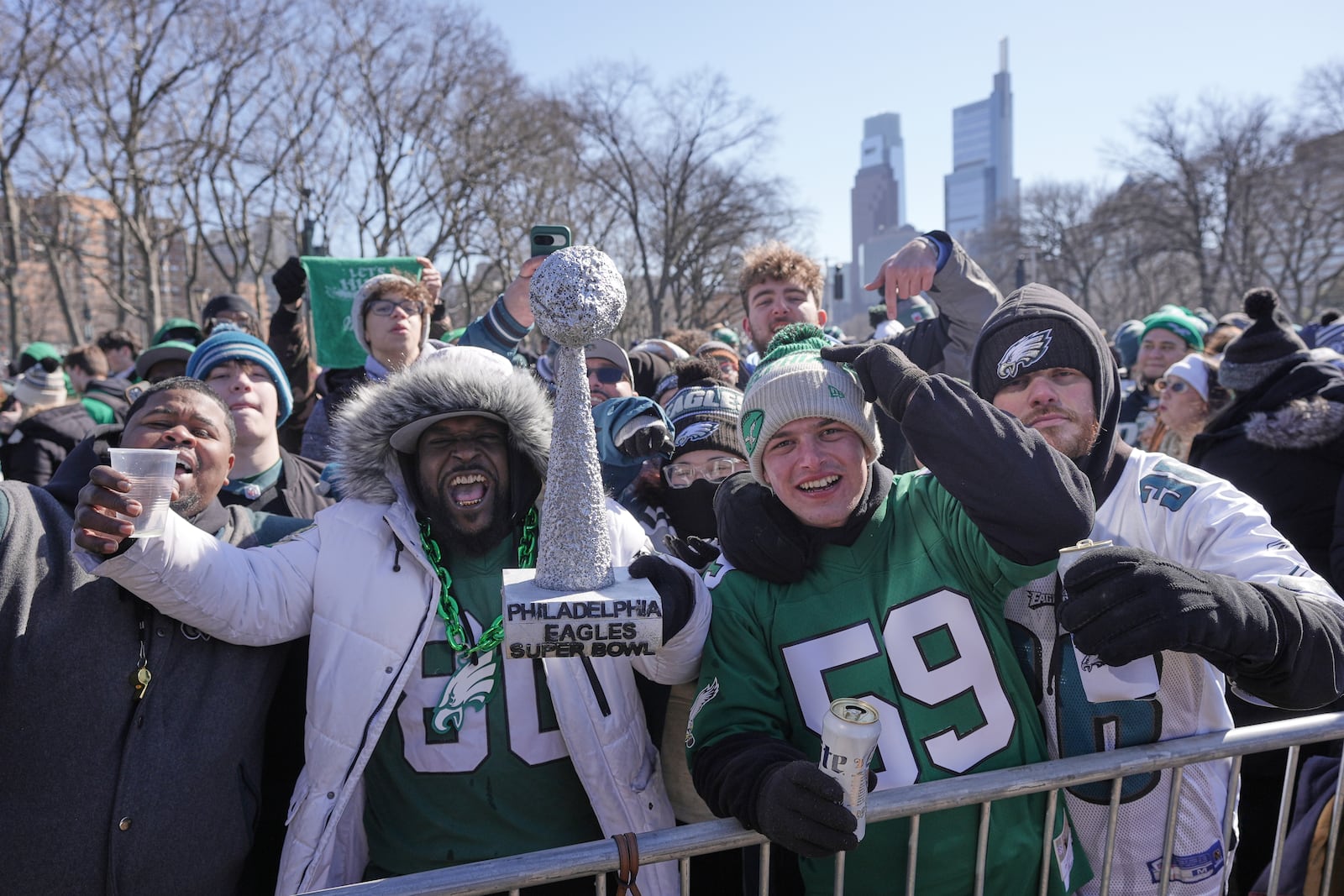 Fans cheer during the Philadelphia Eagles' NFL football Super Bowl 59 parade and celebration, Friday, Feb. 14, 2025, in Philadelphia. (AP Photo/Chris Szagola)