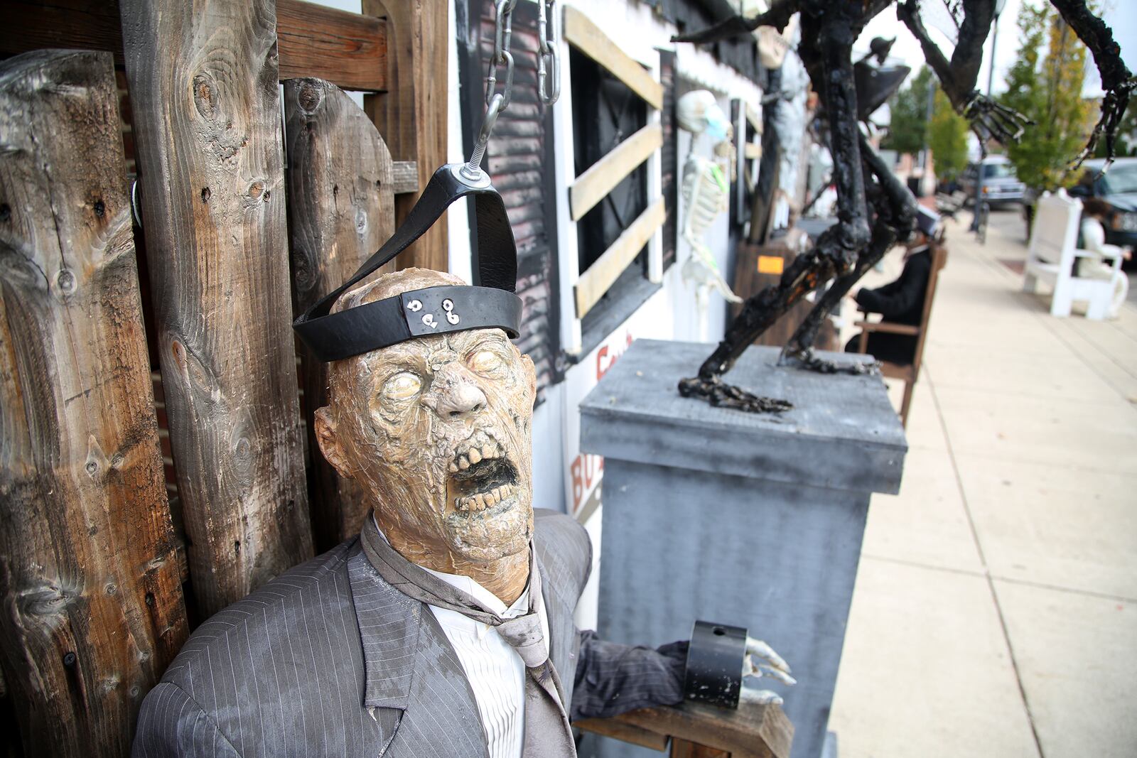 Despite the pandemic, Mike Foy, the owner of Foy’s Halloween stores, has kept his ghoulish tradition alive this year with spooky outdoor displays in downtown Fairborn. Hearses, caskets and creatures abound. You never know what you’ll find when you turn a corner. LISA POWELL / STAFF