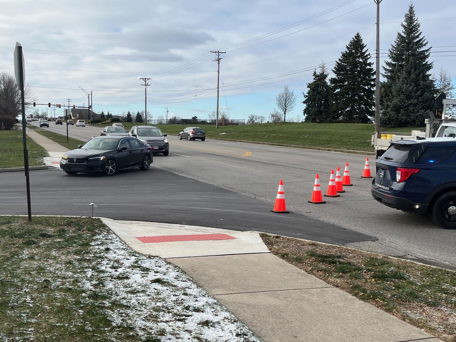 East Dorothy Lane is closed in both directions following an apparent crash near Woodman Center Drive on Thursday, Dec. 5, 2024, in Kettering. CONTRIBUTED