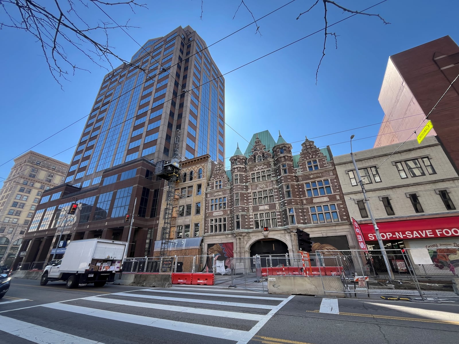 Construction continues on the northern section of the Dayton Arcade in downtown Dayton. A walkway connecting the adjacent Fifth Third Center office tower and a parking garage is temporarily closed for construction. CORNELIUS FROLIK / STAFF